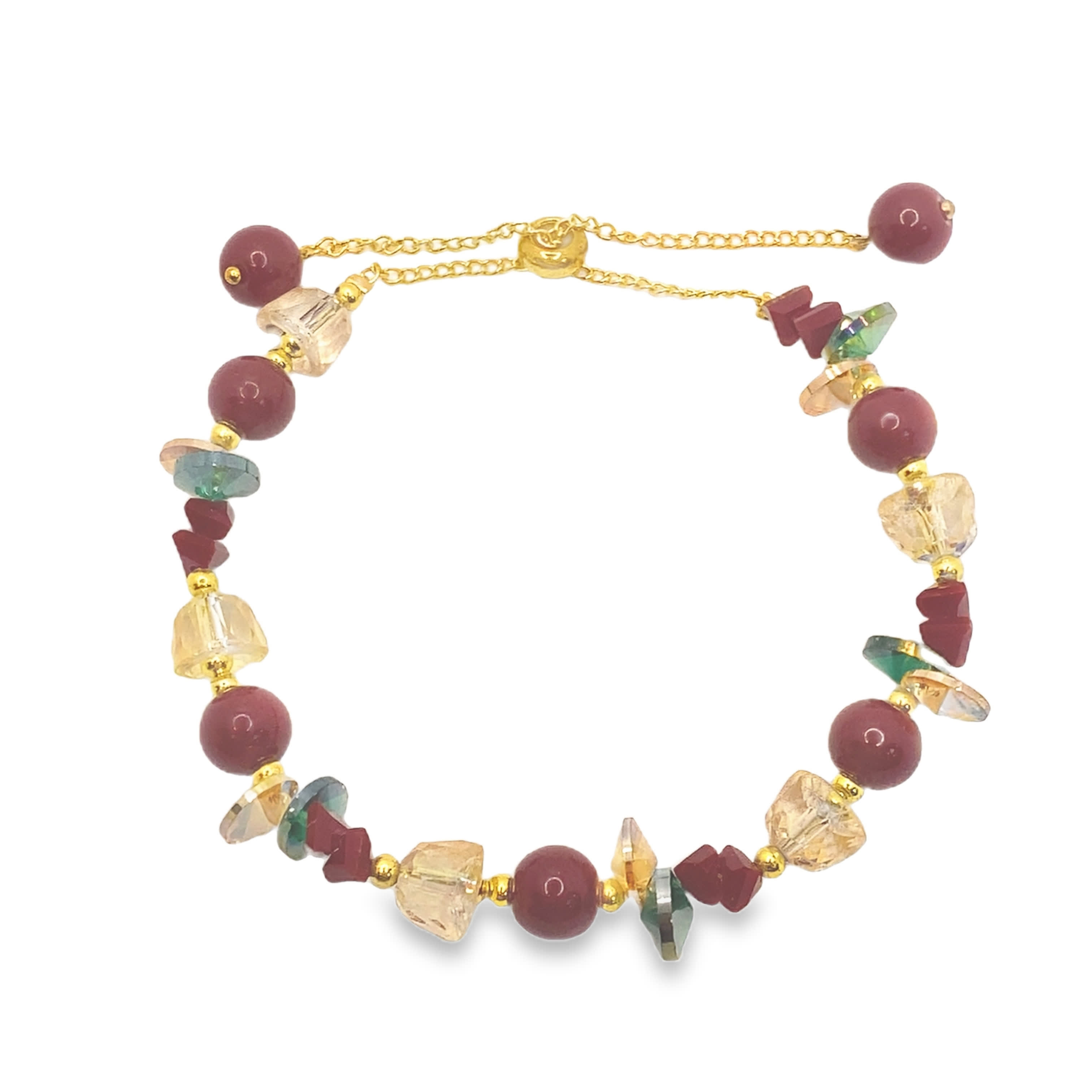 Bransoletka z koralików z żółtego złota z czerwonymi kryształowymi kaboszonami