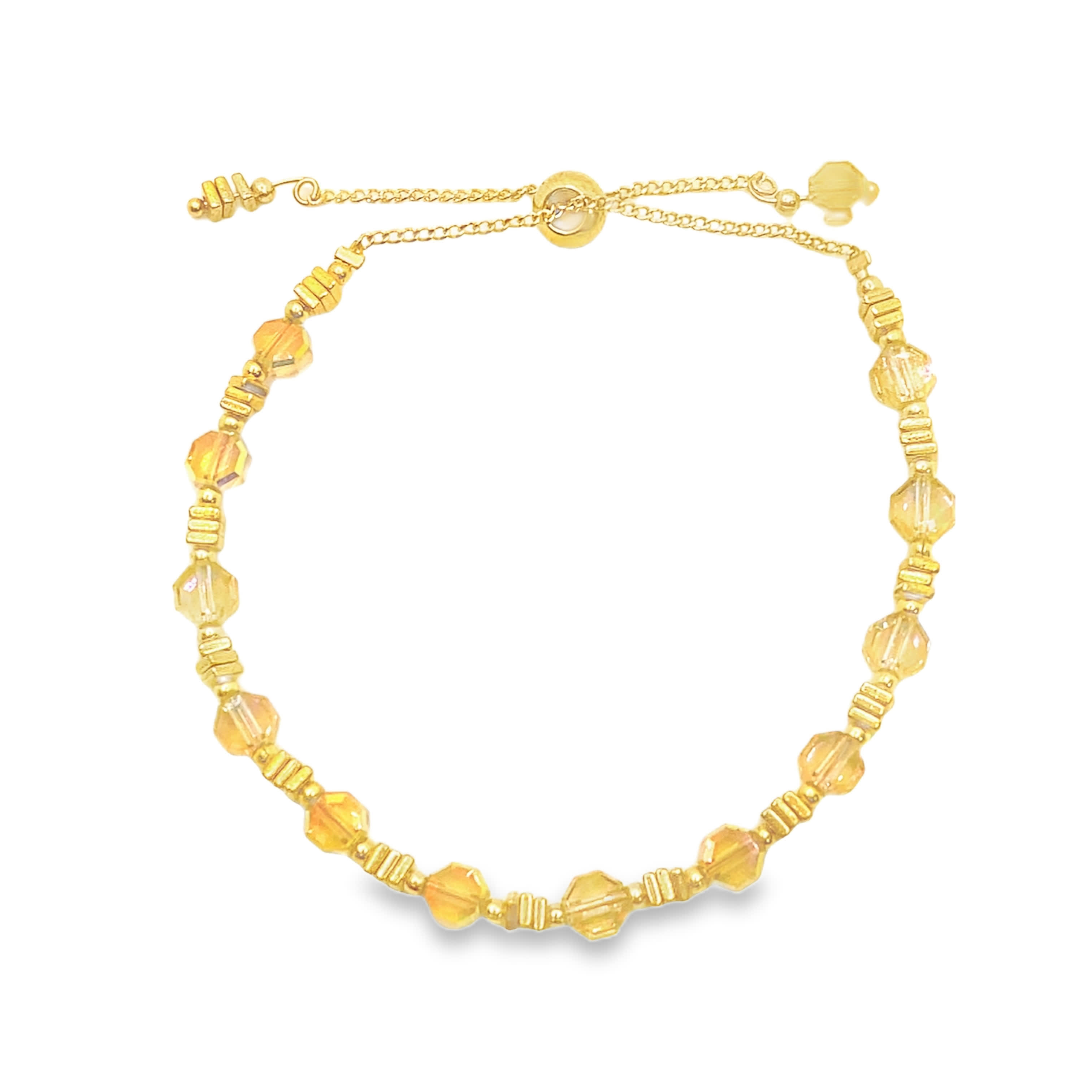 Bransoletka z żółtego złota z okrągłymi koralikami z żółtego kryształu