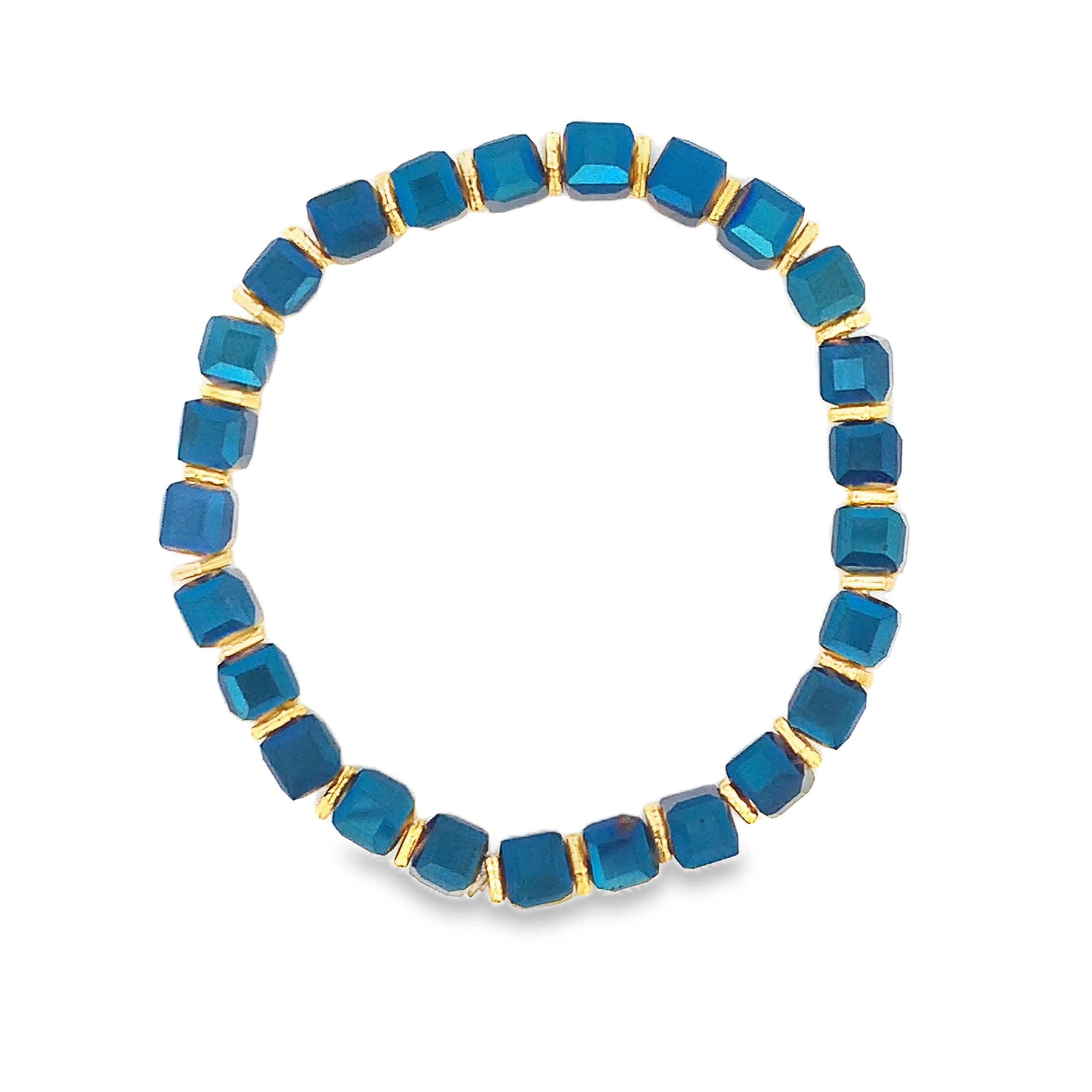 Bransoletka z koralików z żółtego złota z niebieskimi kryształowymi kwadratowymi kaboszonami