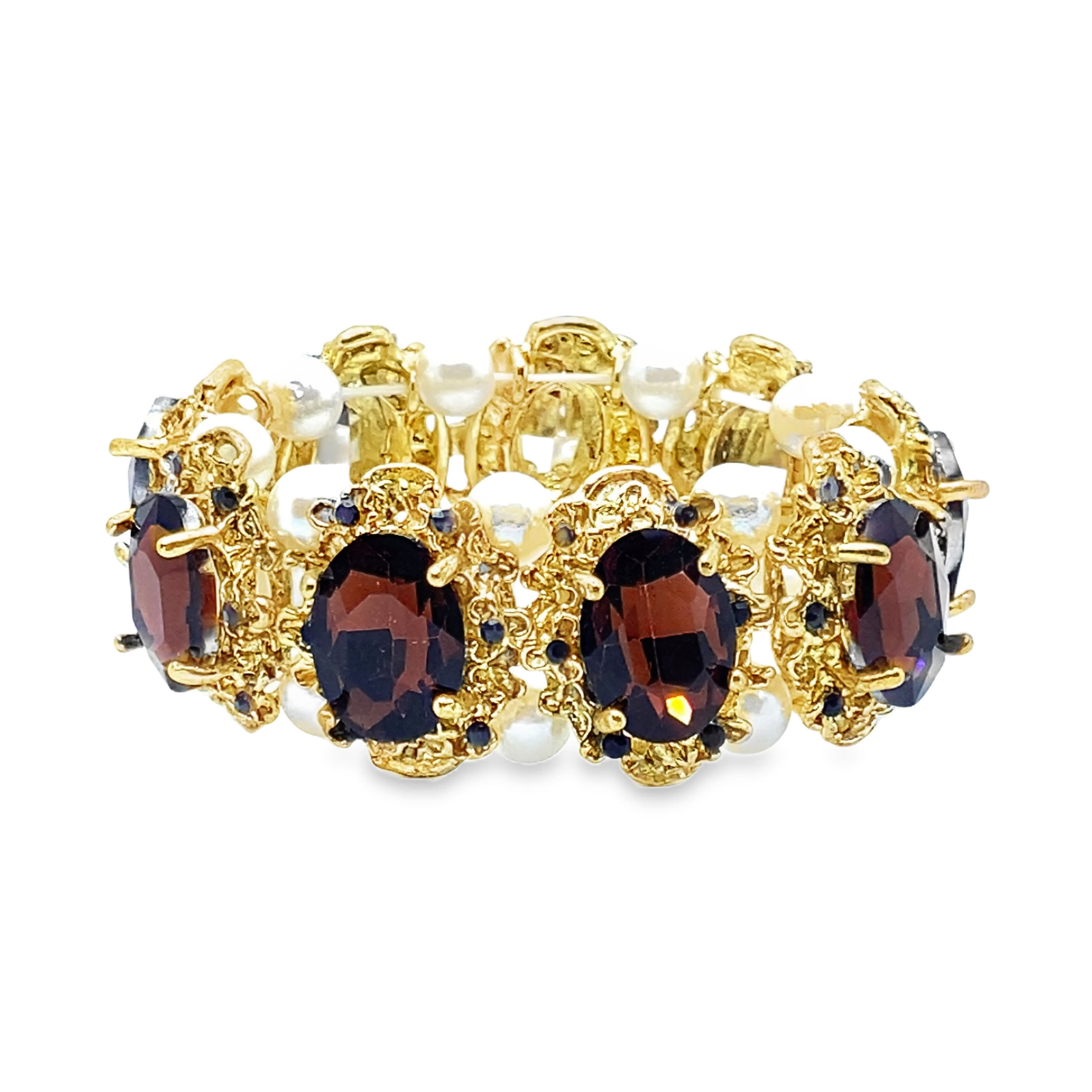 Bransoletka z koralików z żółtego złota z perłą kaboszonową