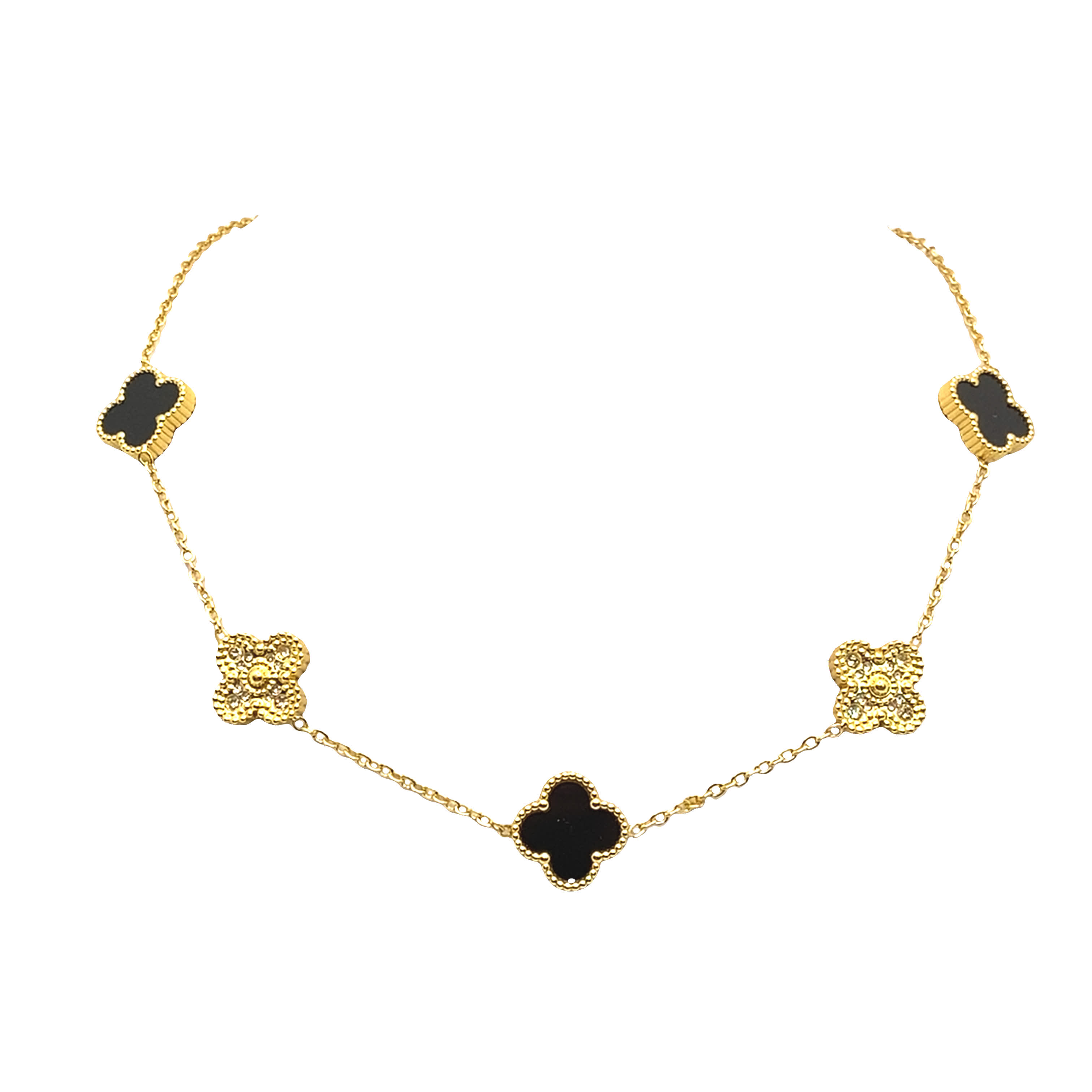 Naszyjnik z zawieszkami z żółtego złota z akcentami onyksu