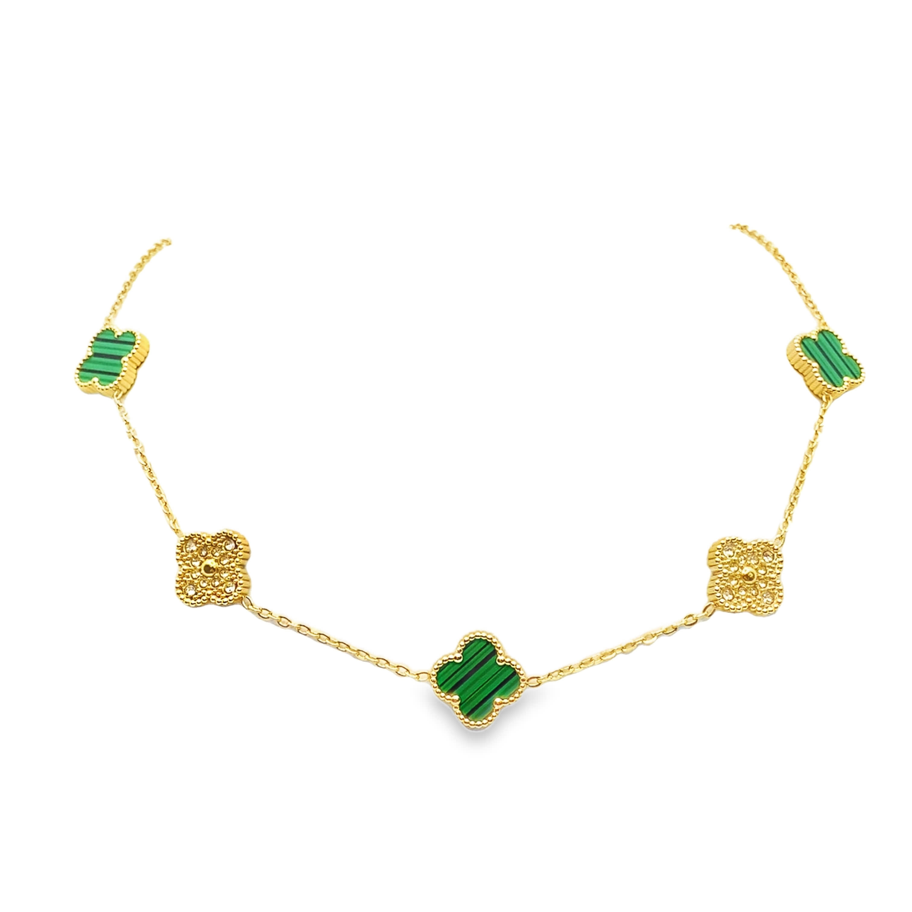 Naszyjnik z żółtego złota z akcentami malachitu