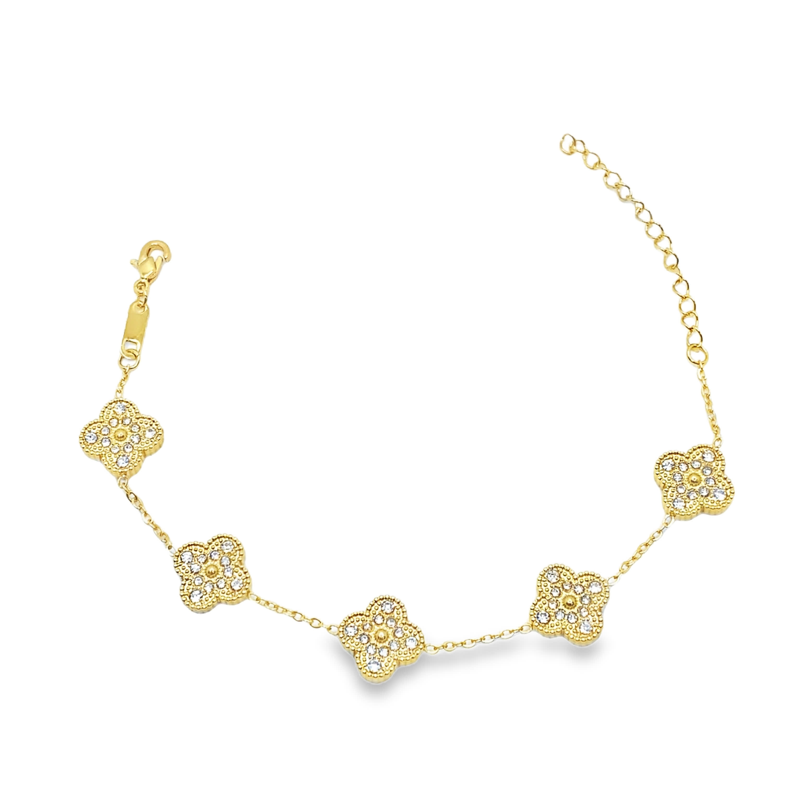 Bransoletka z żółtego złota z łańcuszkiem i motywem kwiatowym, wysadzana diamentami