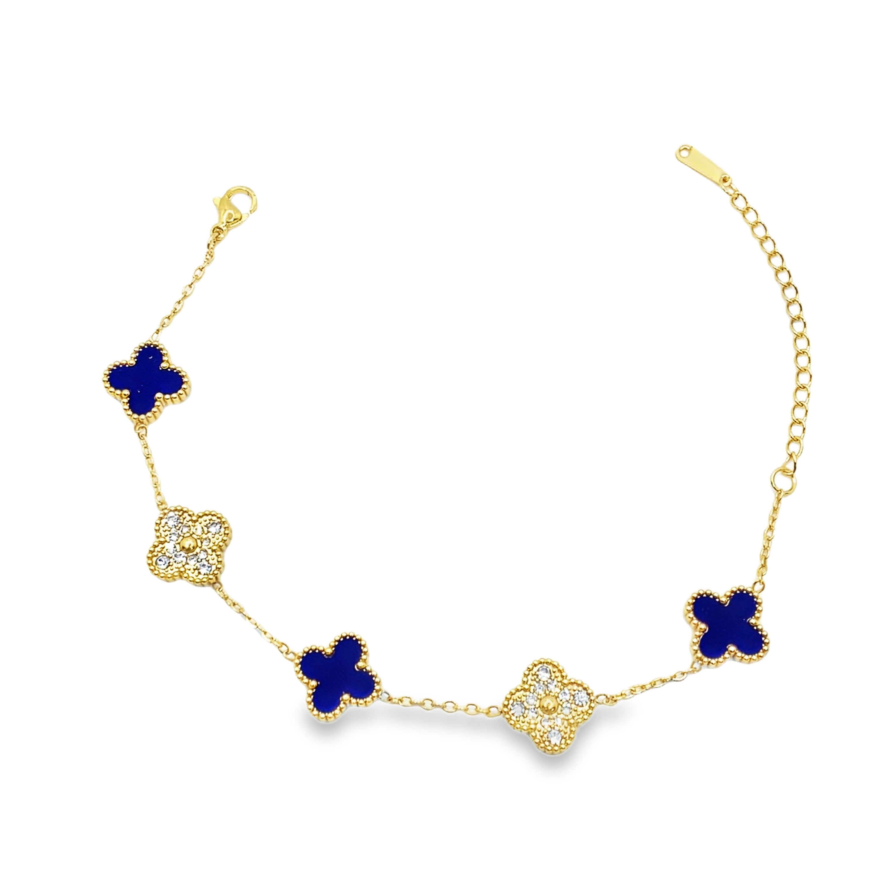 Elegancka bransoletka z żółtego złota z diamentowymi akcentami koniczyny