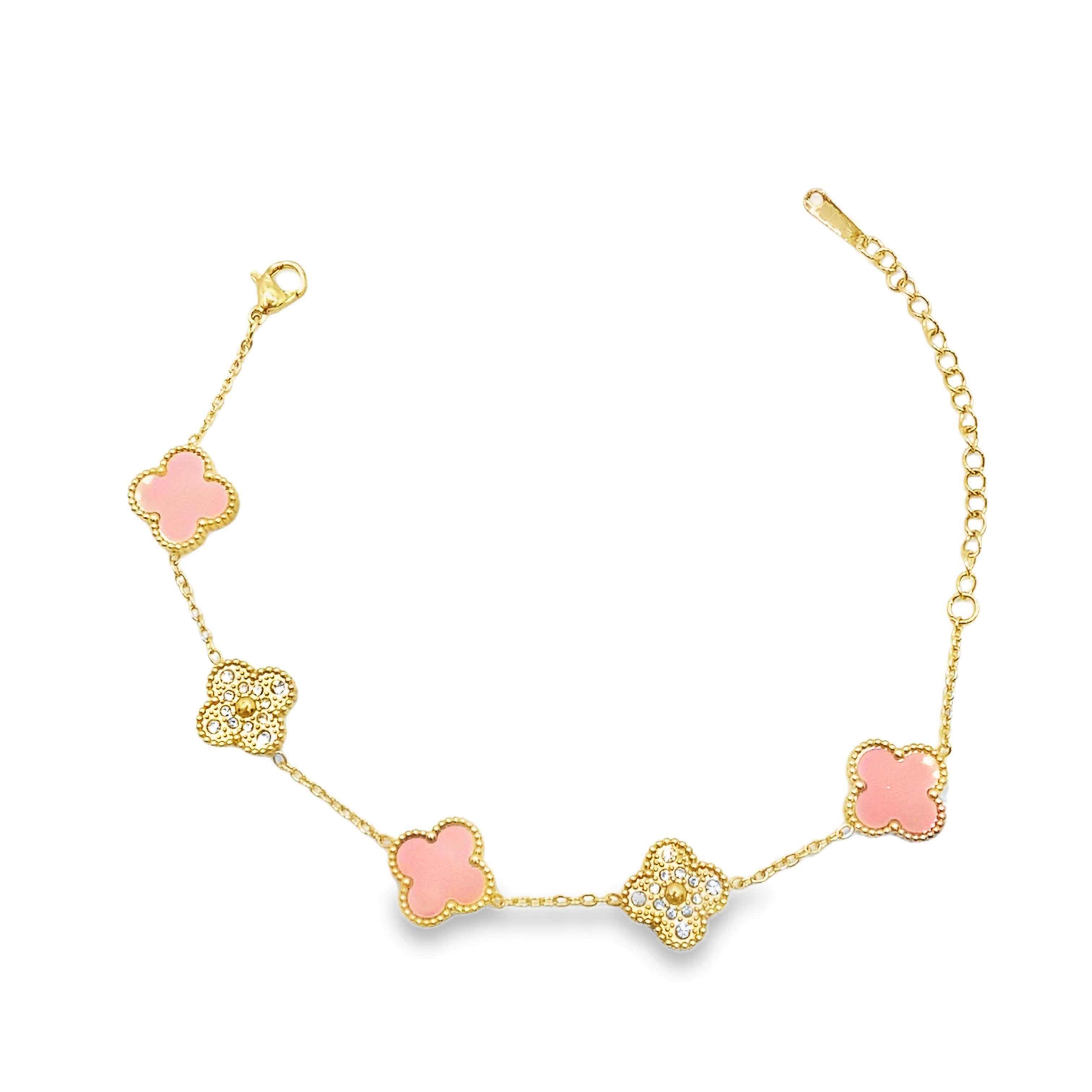 Bransoletka z żółtego złota z łańcuszkiem i motywem koniczyny