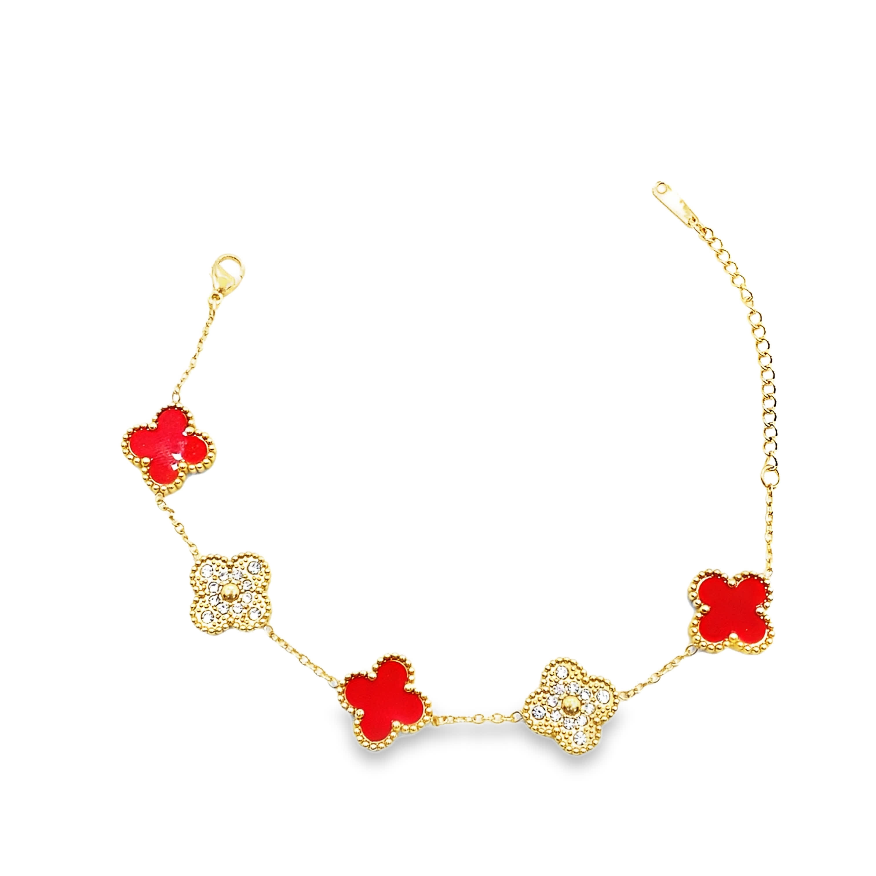 Bransoletka z zawieszką koniczyny z żółtego złota z okrągłymi diamentami o szlifie brylantowym