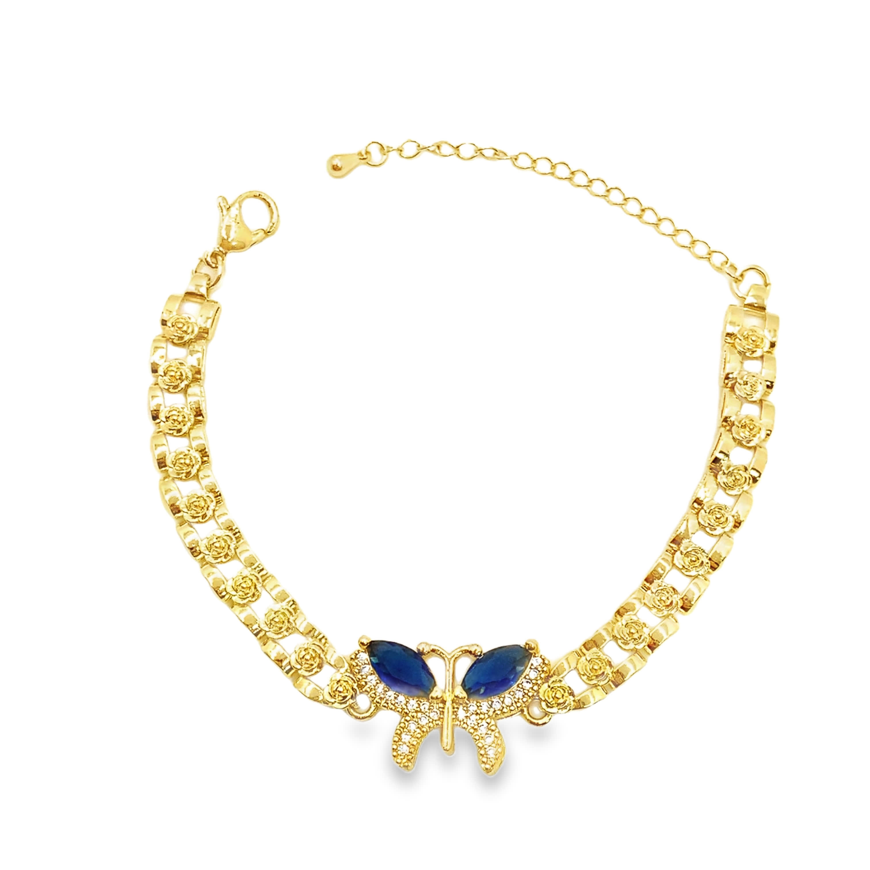Bransoletka z żółtego złota z motylem z głęboko niebieskiego szafiru