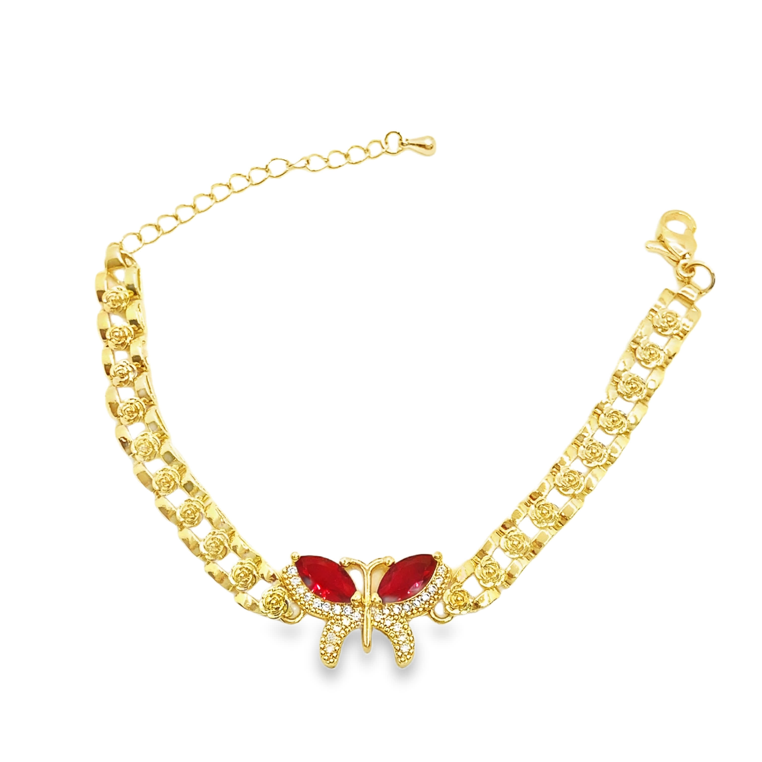 Bransoletka z żółtego złota z owalnym rubinem o szlifie brylantowym