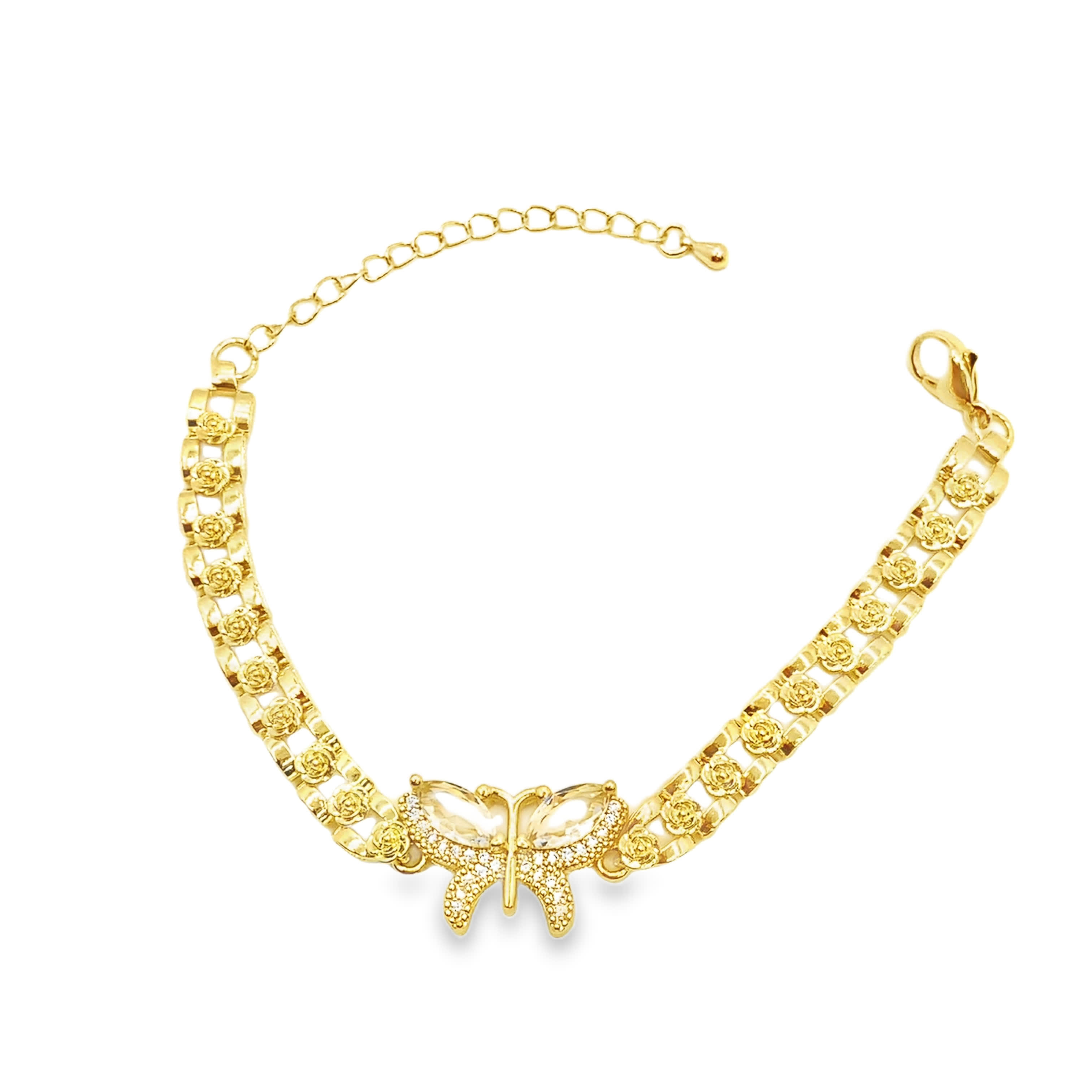 Bransoletka z żółtego złota z łańcuszkiem i kryształem o szlifie brylantowym