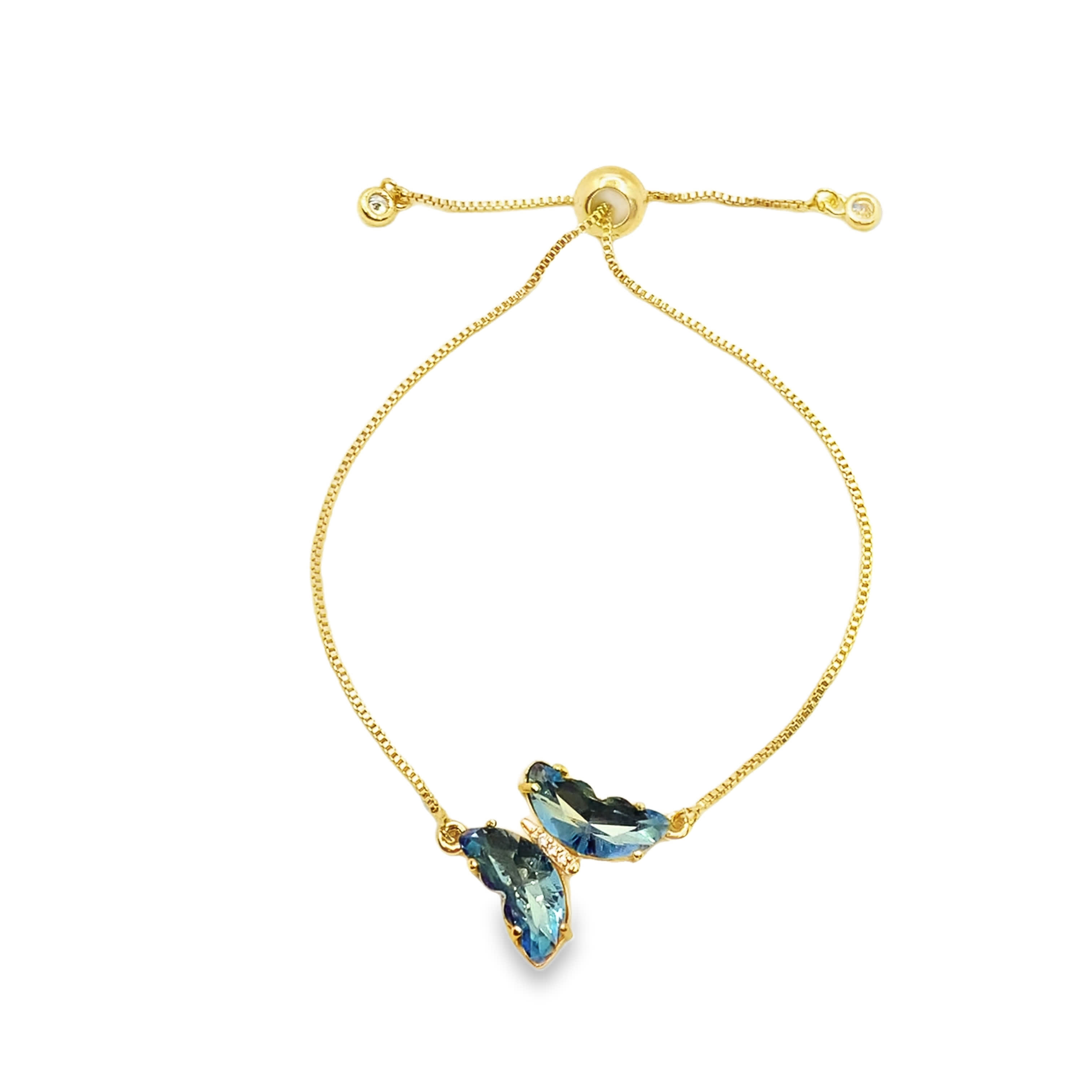Bransoletka z żółtego złota z niebiesko-zielonym kamieniem akwamarynowym
