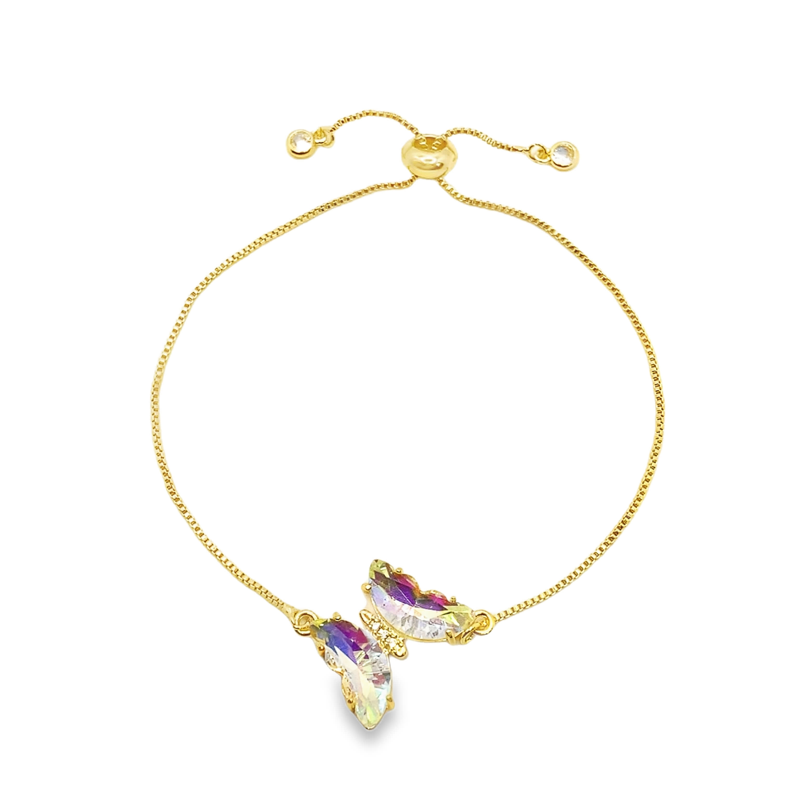 Bransoletka z żółtego złota z łańcuszkiem i kryształem o szlifie brylantowym