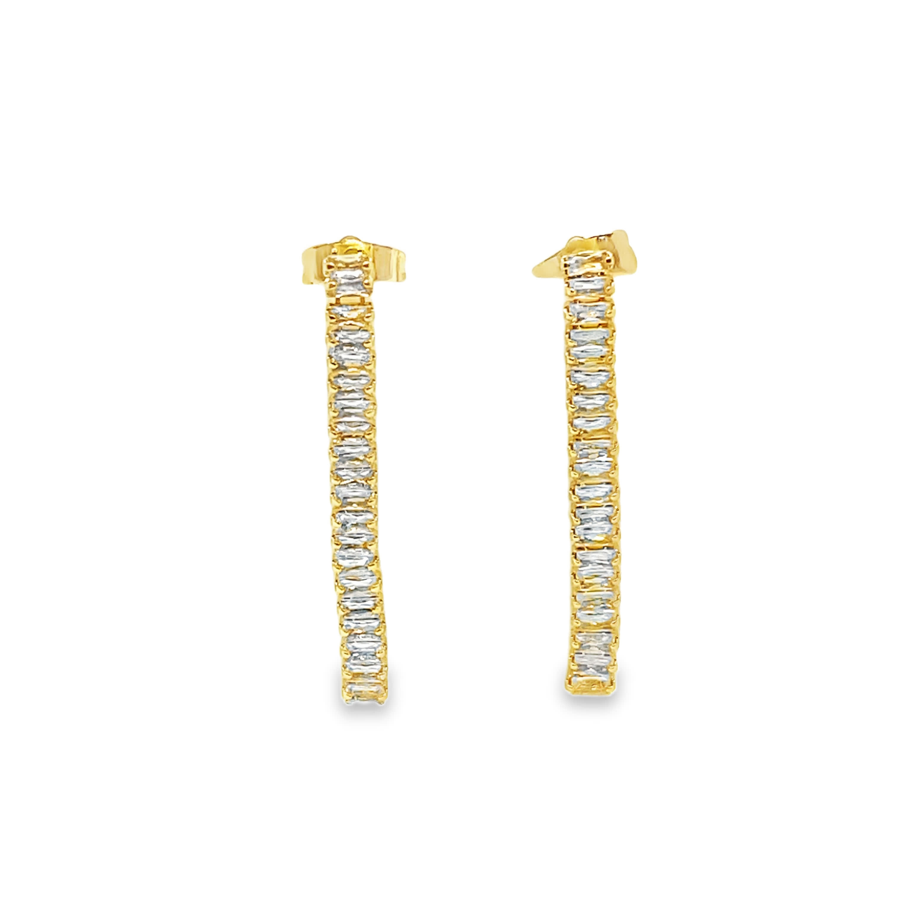 Kolczyki wiszące z żółtego złota z diamentami o szlifie bagietkowym