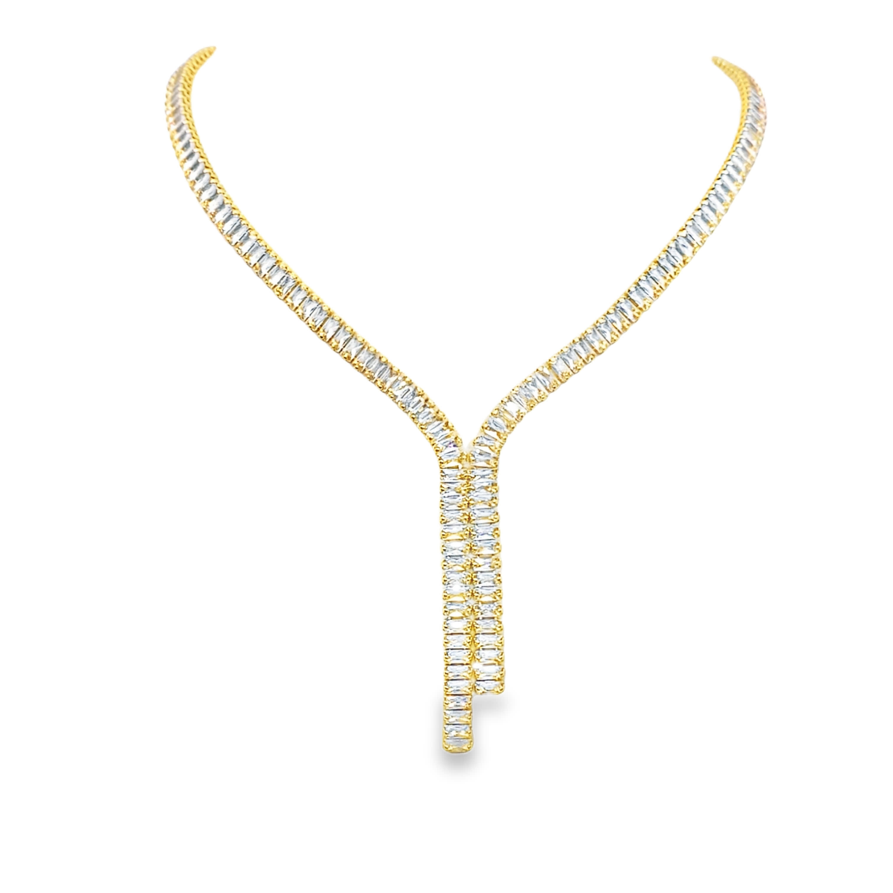 Naszyjnik z diamentami w kształcie litery Y w kolorze bagietki z żółtego złota