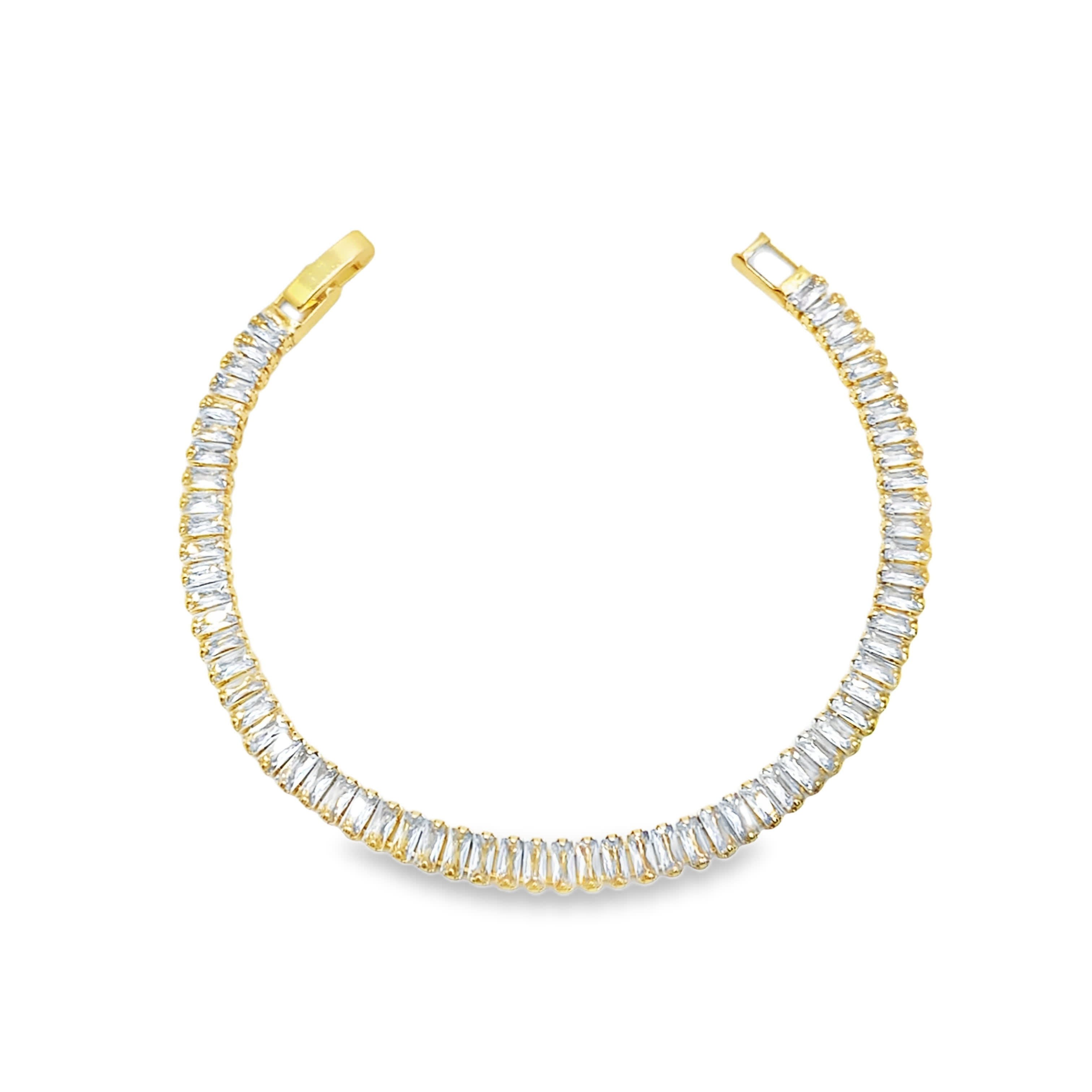 Bransoletka tenisowa z żółtego złota z diamentami w kształcie bagietki