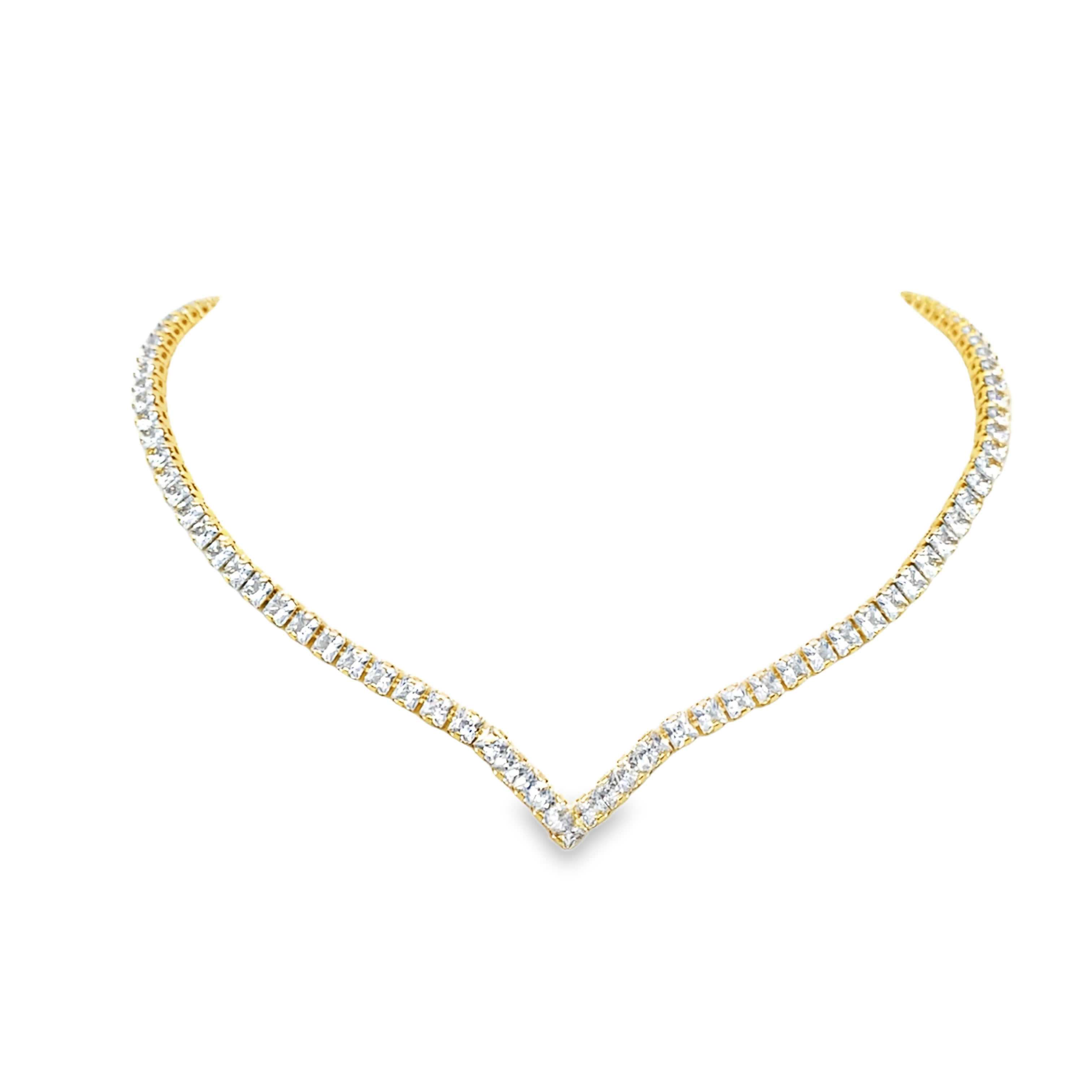 Naszyjnik tenisowy z żółtego złota z diamentami o szlifie kwadratowym