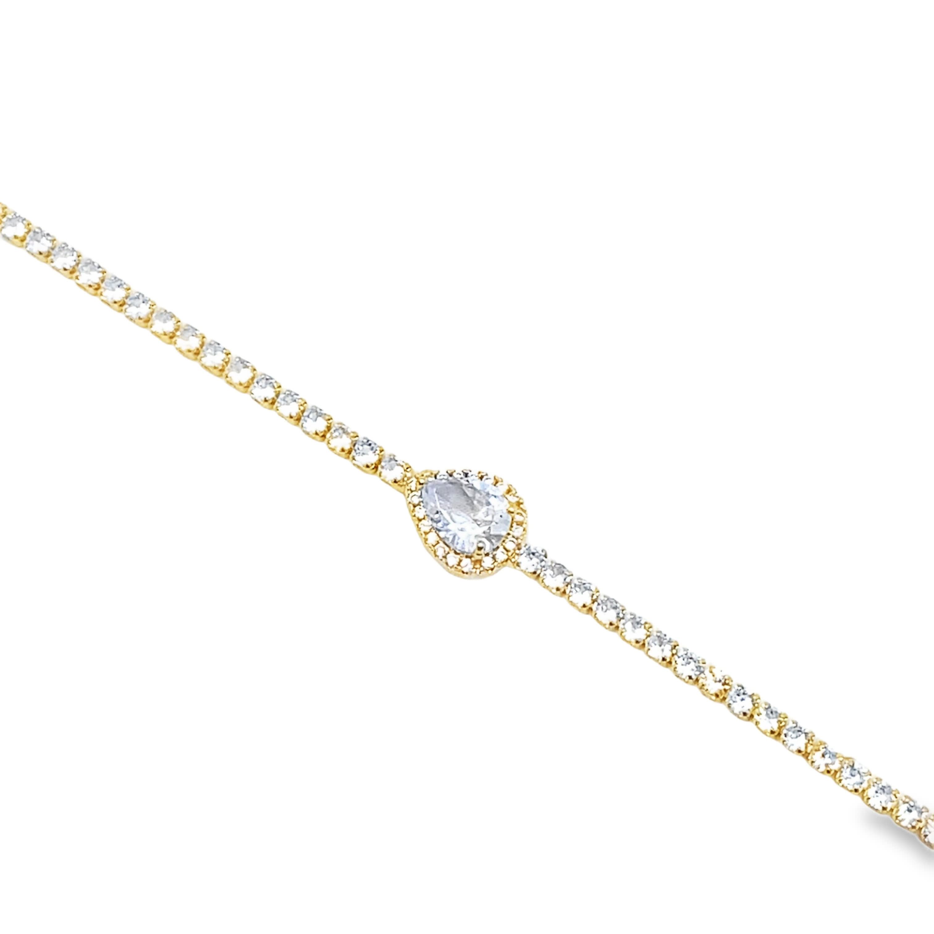 Bransoletka tenisowa z żółtego złota z brylantem w kształcie gruszki