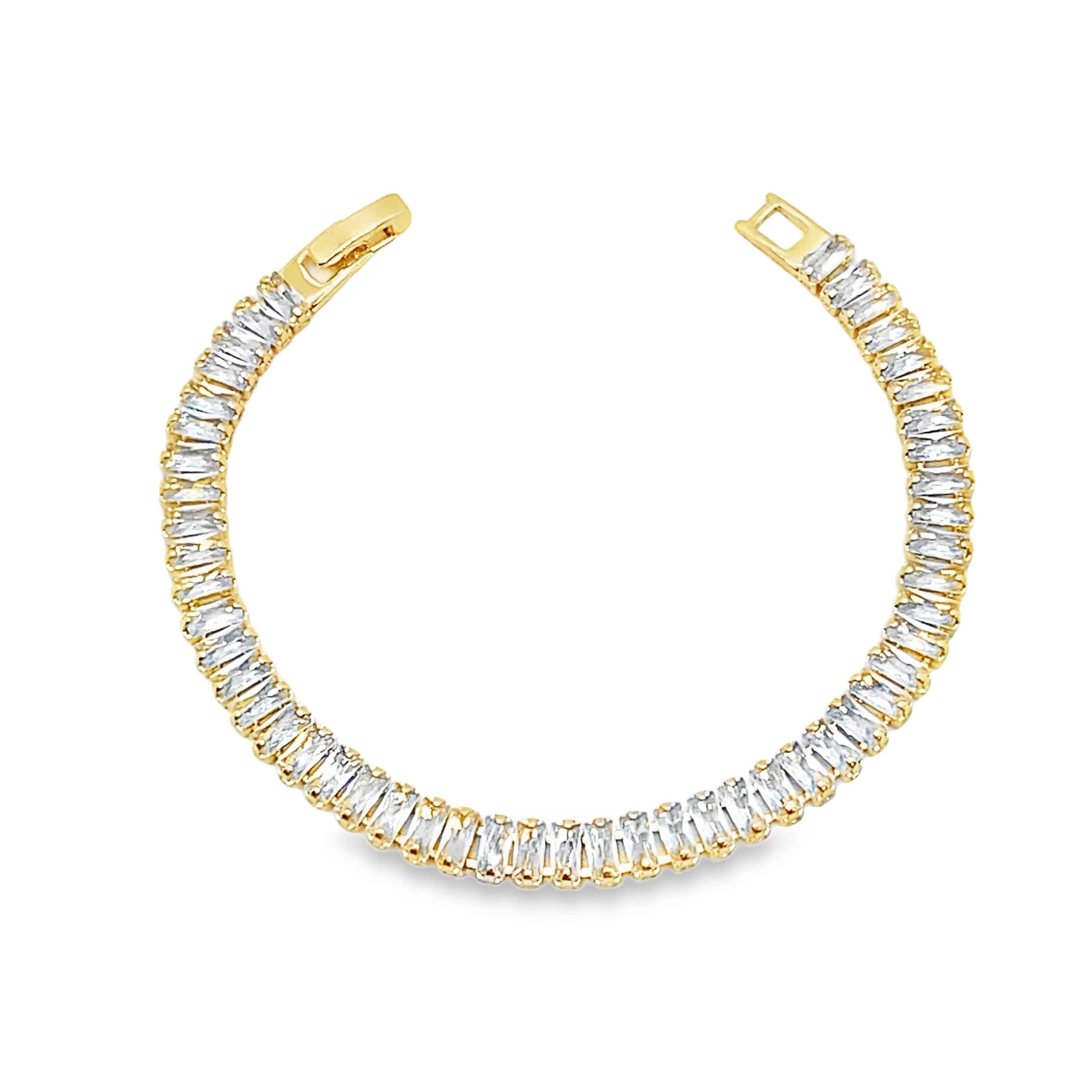 Bransoletka tenisowa z żółtego złota z kryształem Baguette