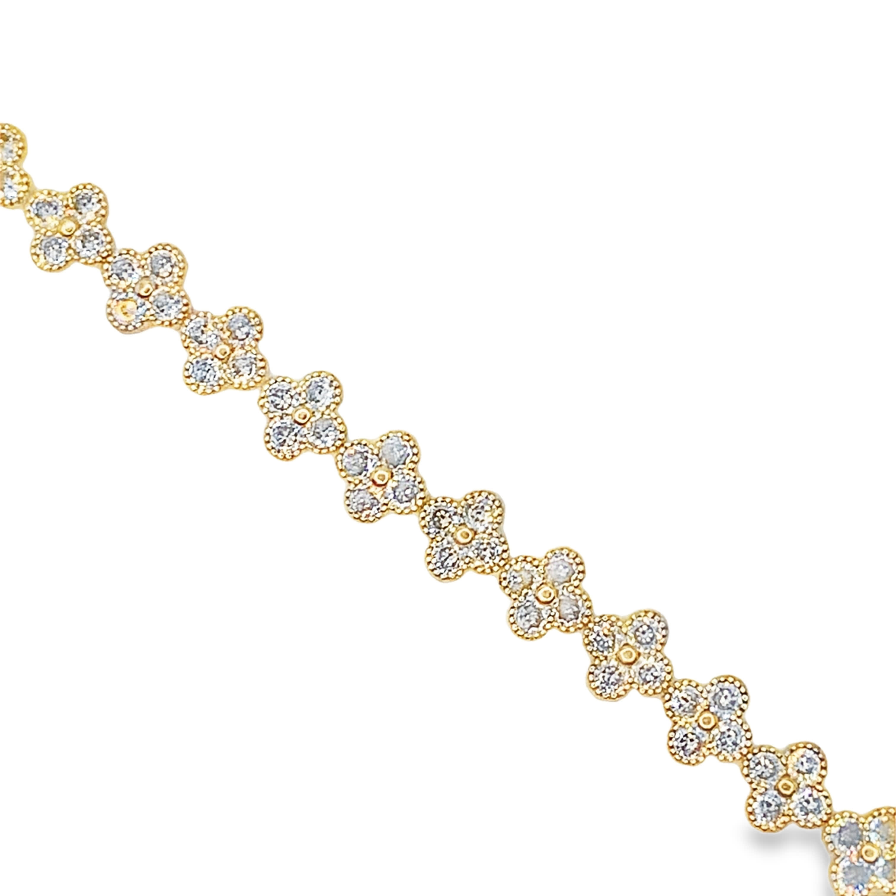 Bransoletka tenisowa Clover z żółtego złota z diamentami