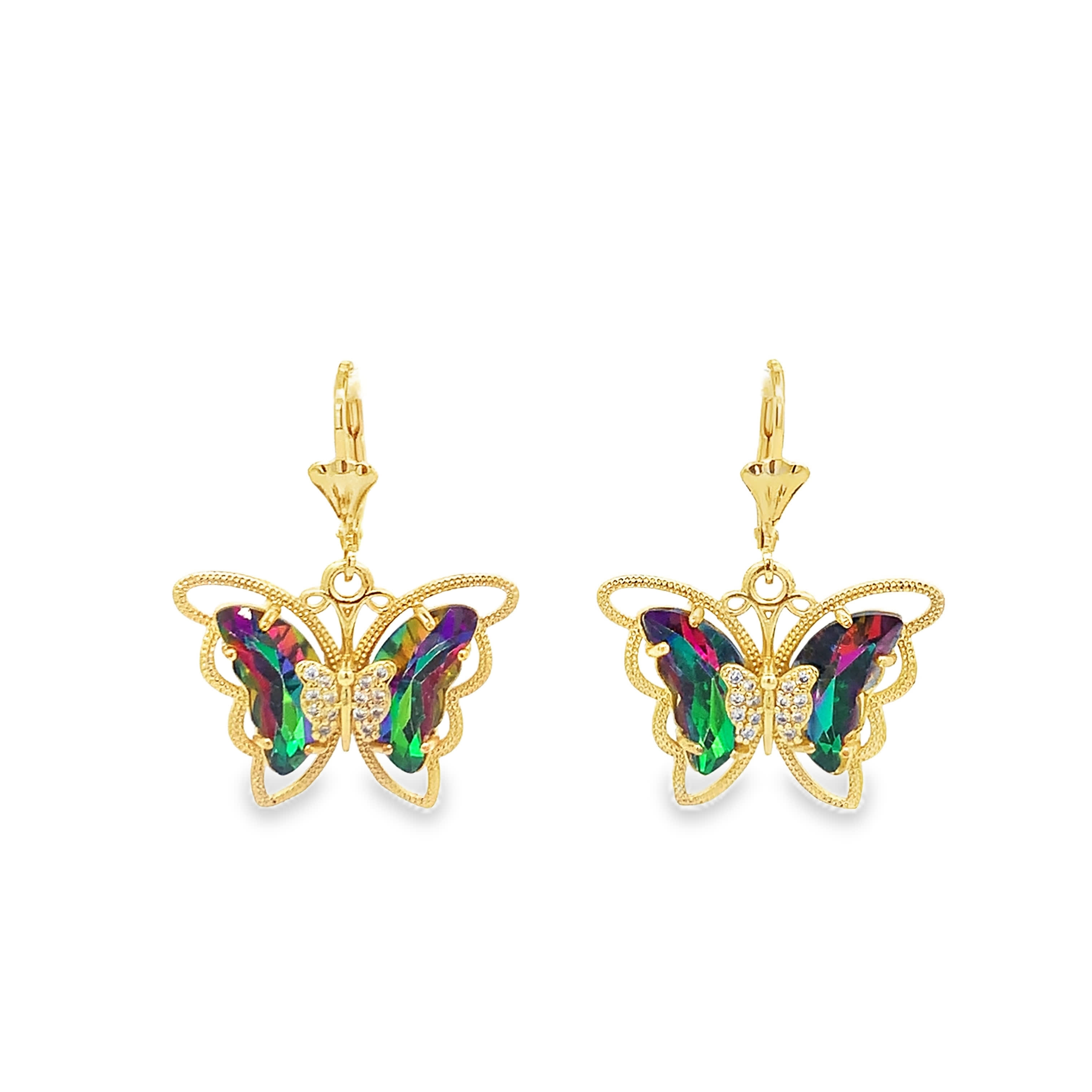 Kolczyki wiszące z żółtego złota z owalnym zielonym kryształem