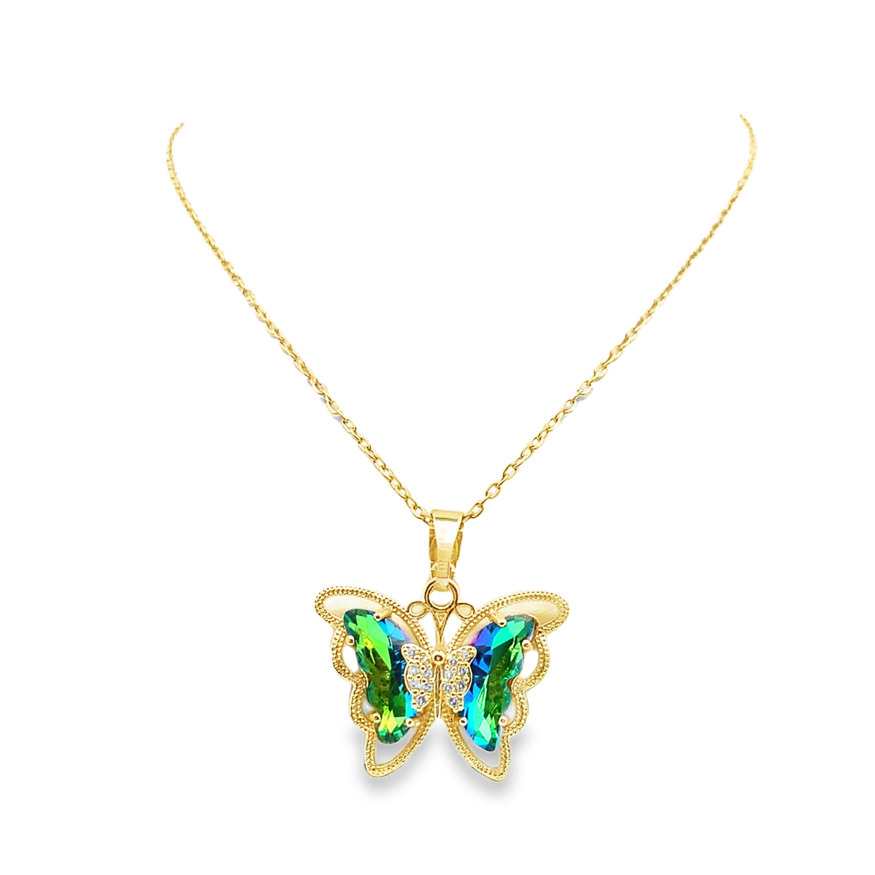 Naszyjnik z zawieszką z żółtego złota z zielonym kryształem