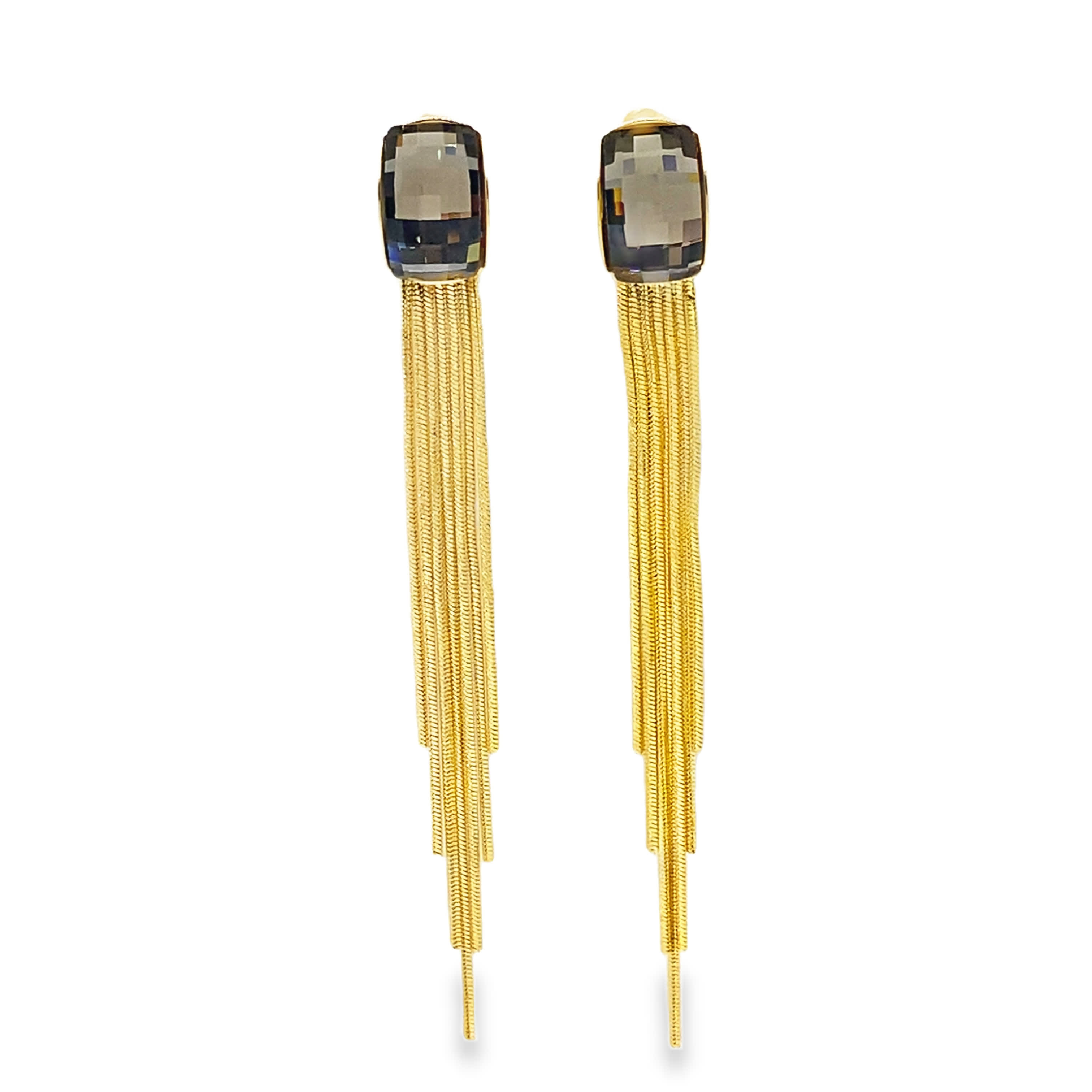 Kolczyki wiszące z żółtego złota z kamieniem kwarcowym