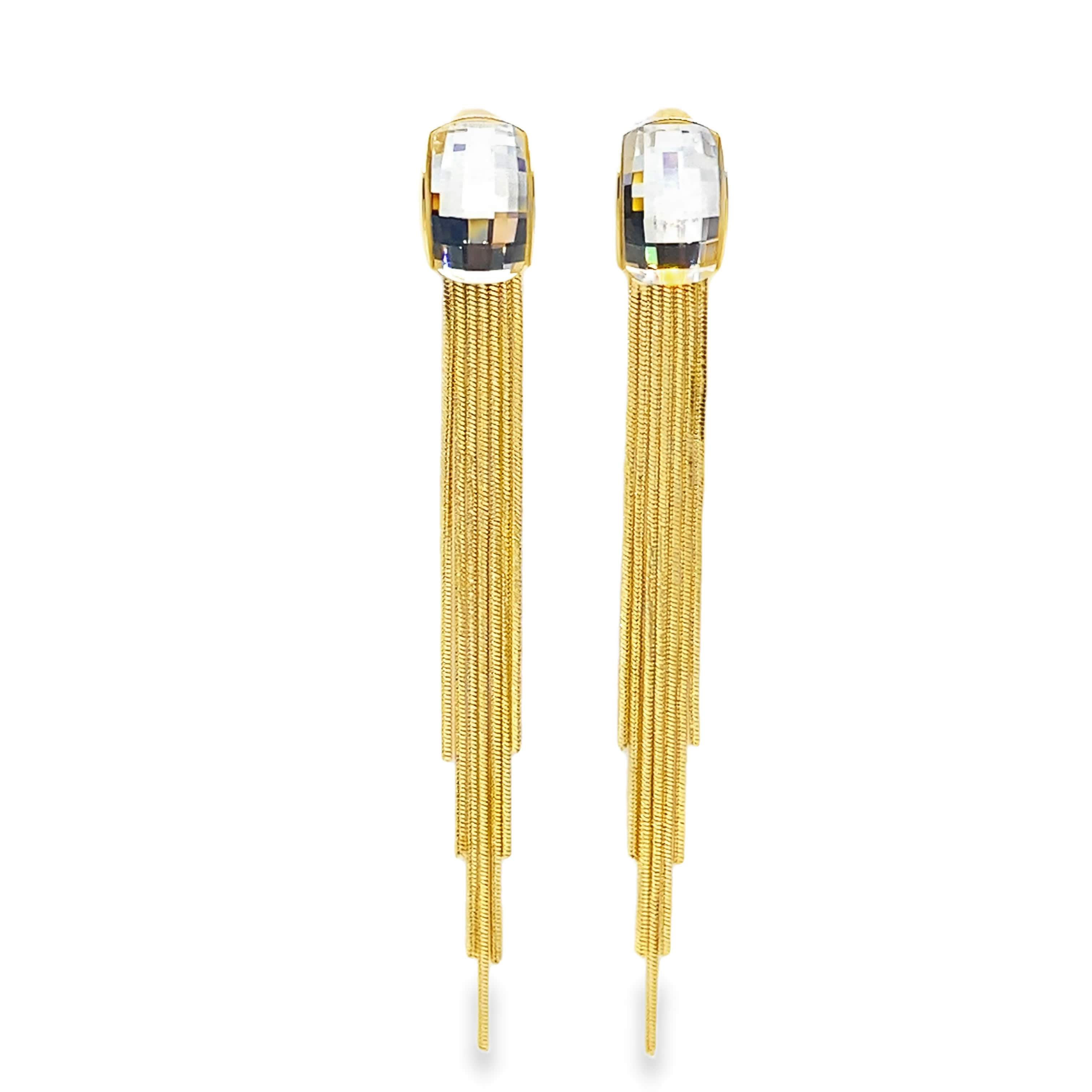 Kolczyki wiszące z żółtego złota z kryształkami w kształcie kaboszonu