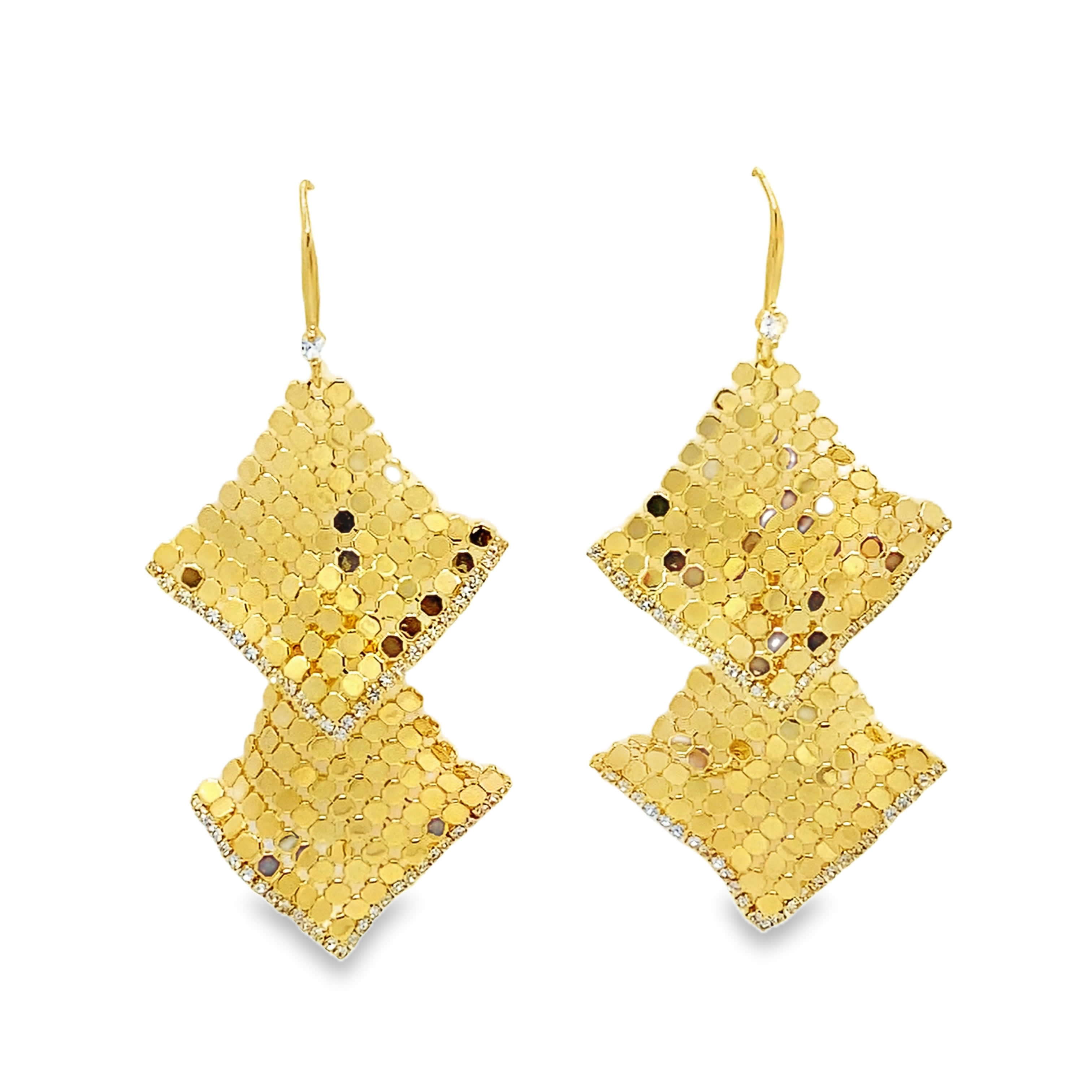 Kolczyki wiszące z żółtego złota z okrągłymi akcentami diamentowymi