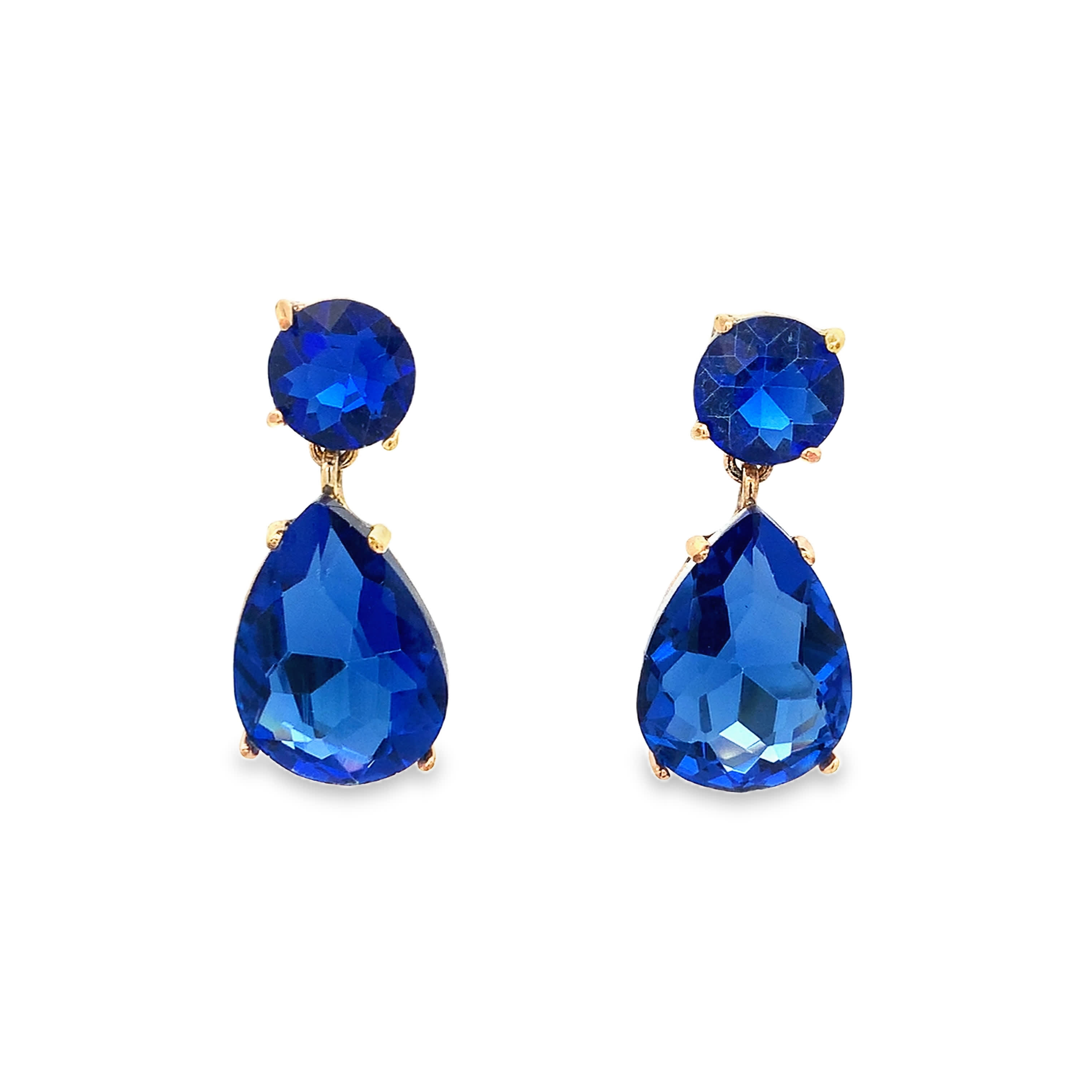 Kolczyki z żółtego złota z ciemnoniebieskim szafirem gruszkowym