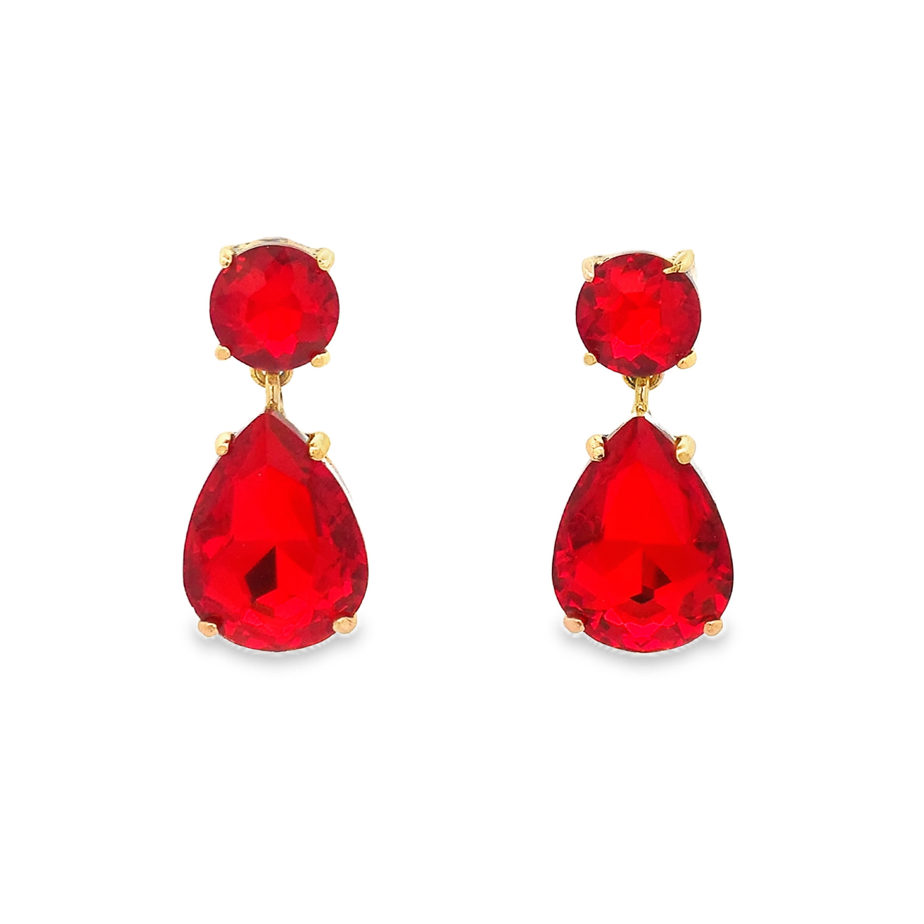 Kolczyki wiszące z żółtego złota z rubinem w kształcie gruszki