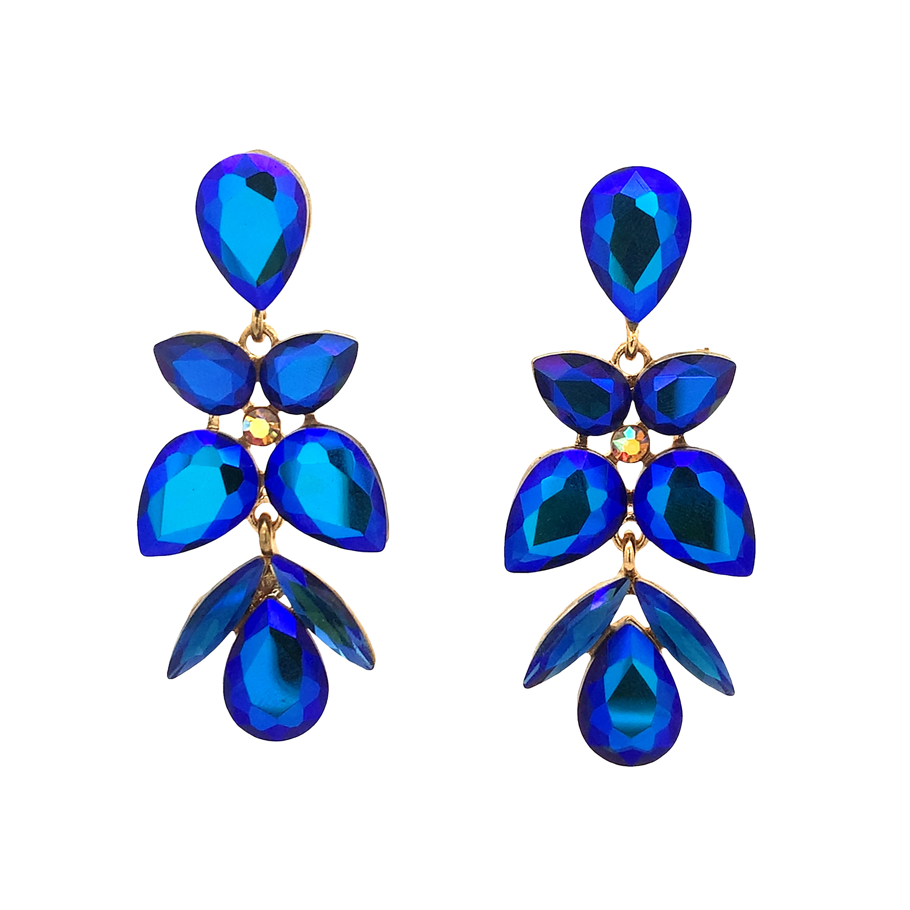 Kolczyki wiszące z żółtego złota z niebieskimi kryształowymi gruszkami