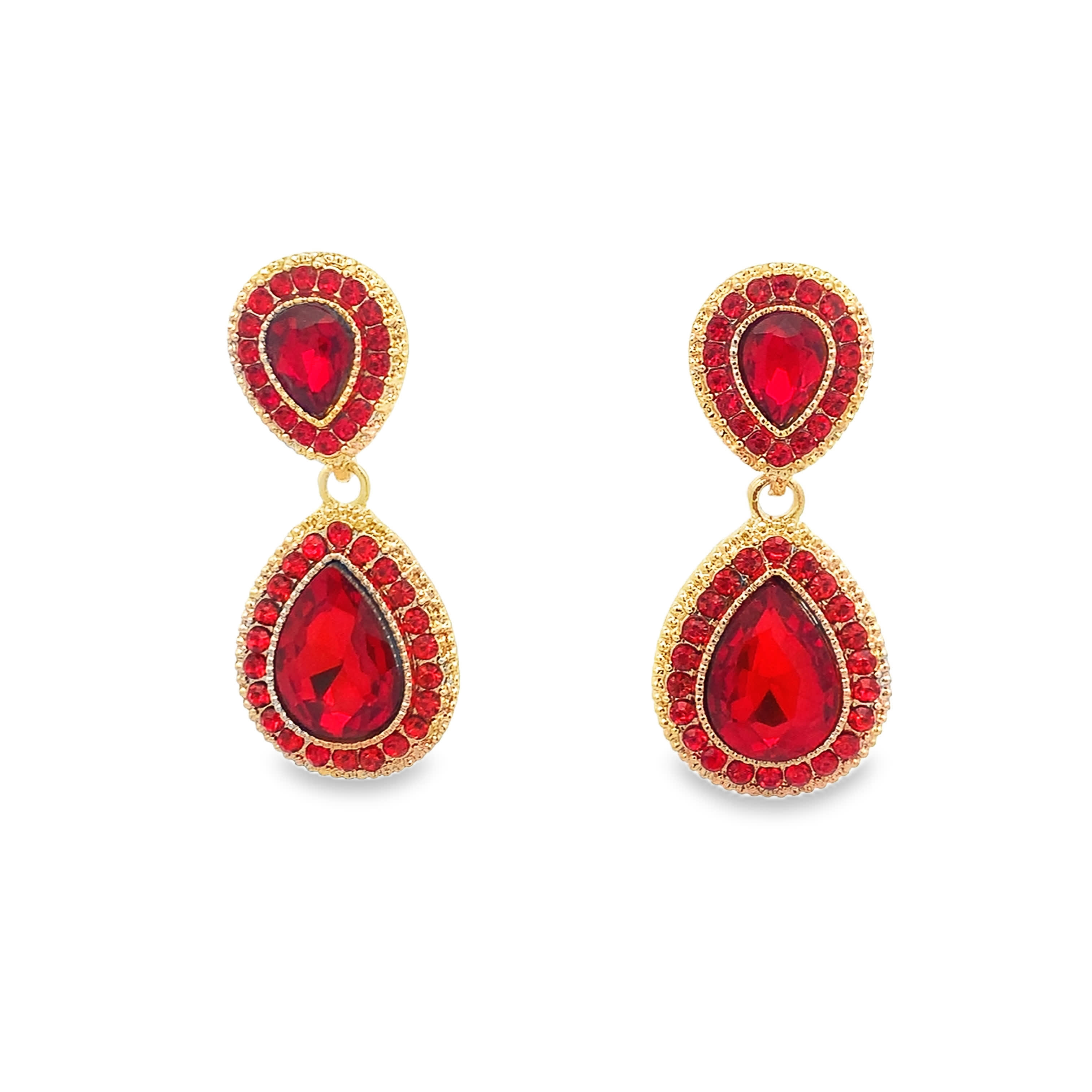 Kolczyki z żółtego złota z kaboszonami z rubinów w kształcie gruszki