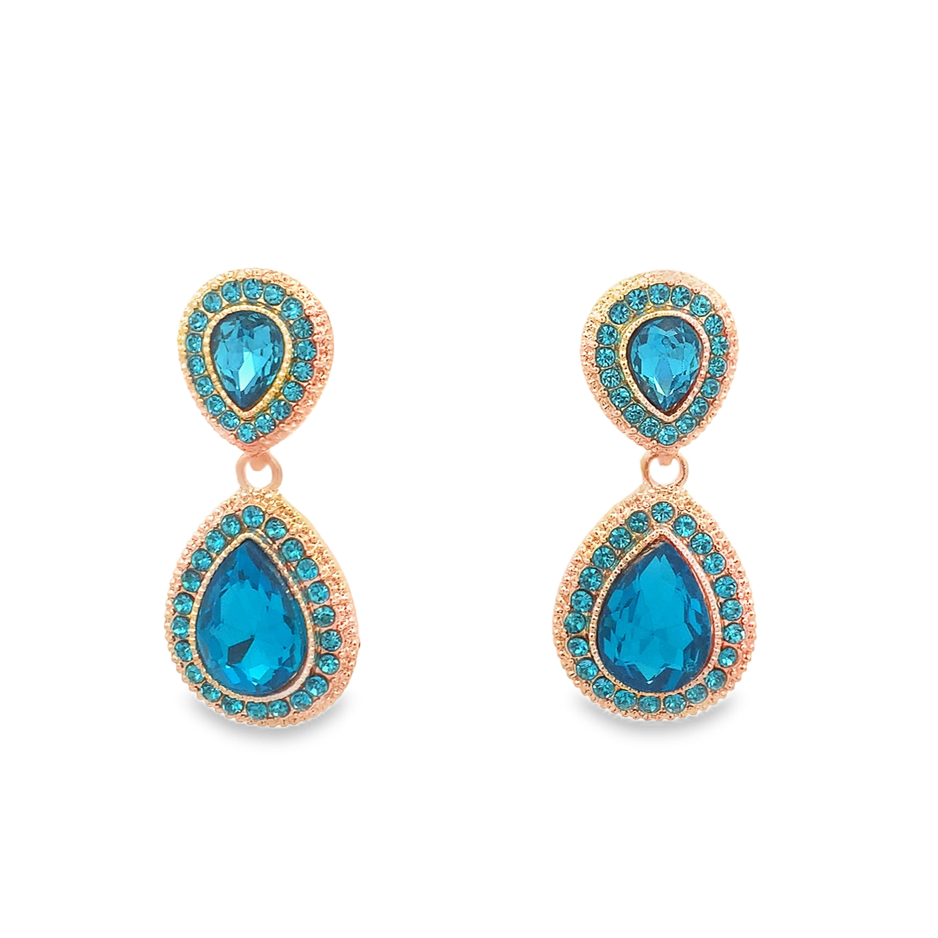 Kolczyki z żółtego złota z niebieskim kryształem w kształcie gruszki