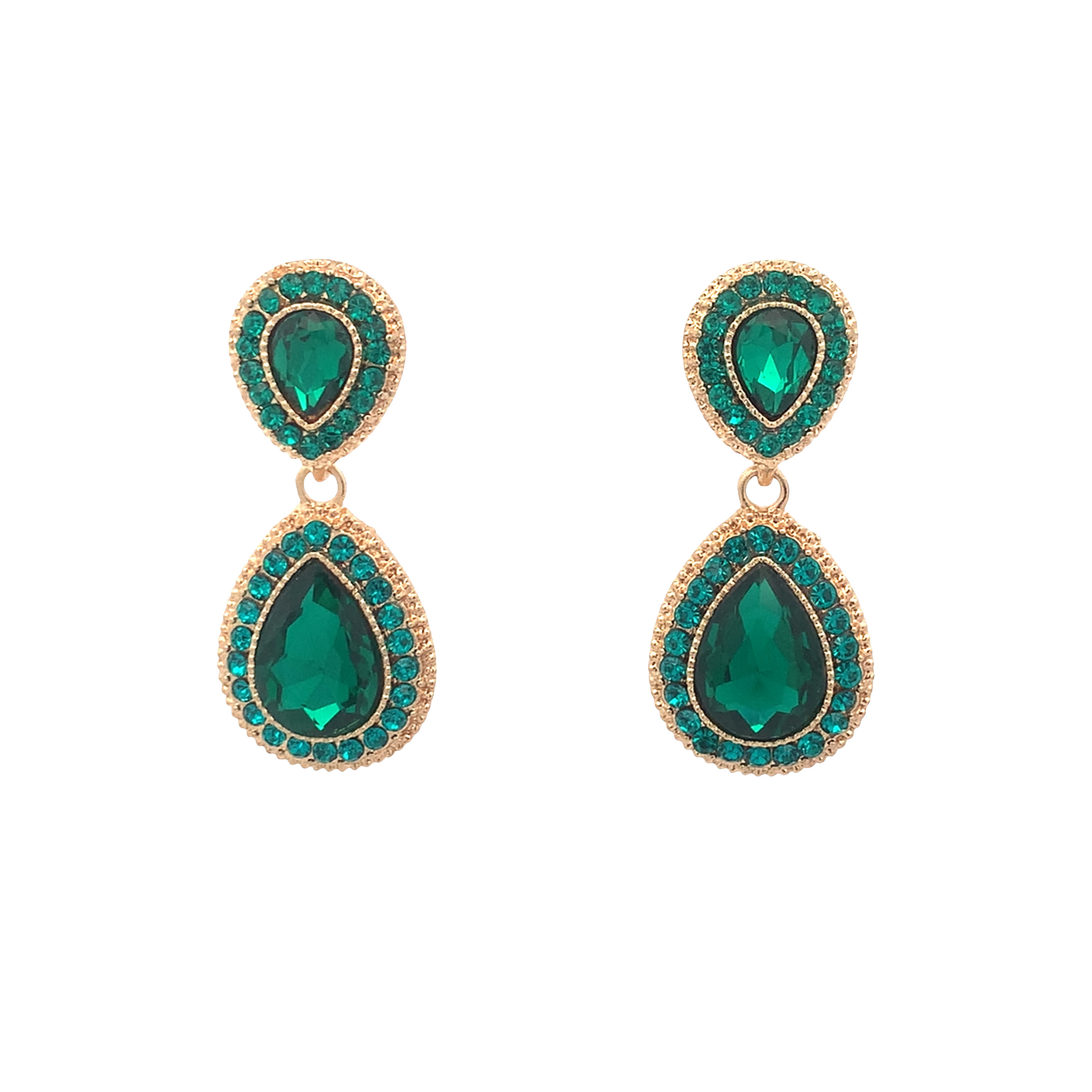 Kolczyki z żółtego złota z szmaragdami w kształcie gruszki