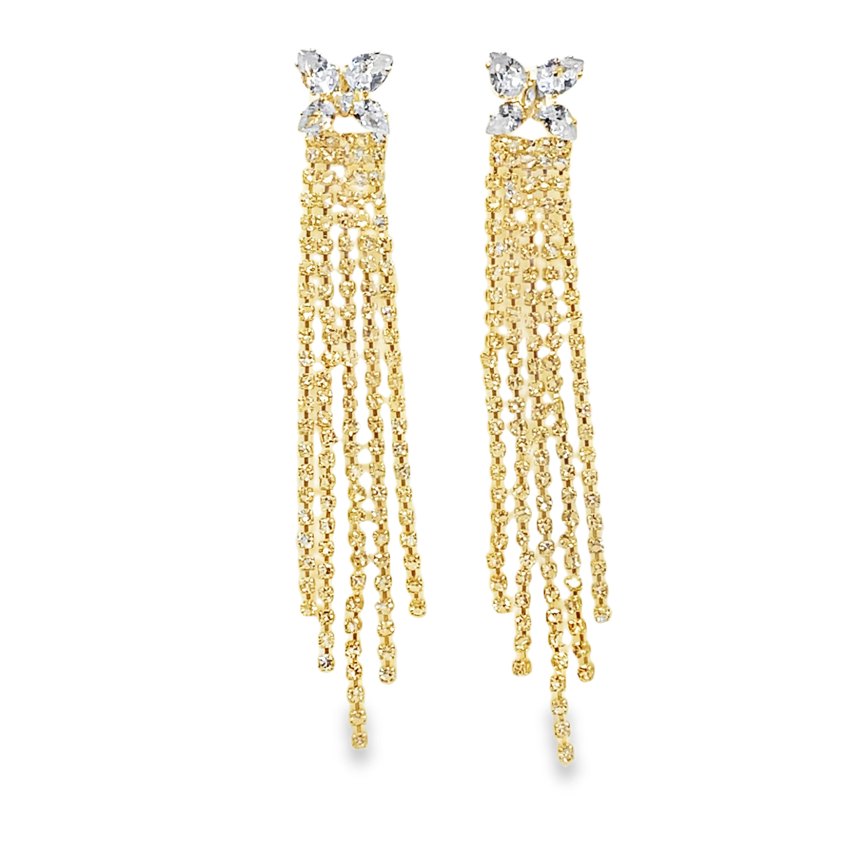 Kolczyki wiszące z żółtego złota z okrągłymi kryształkami