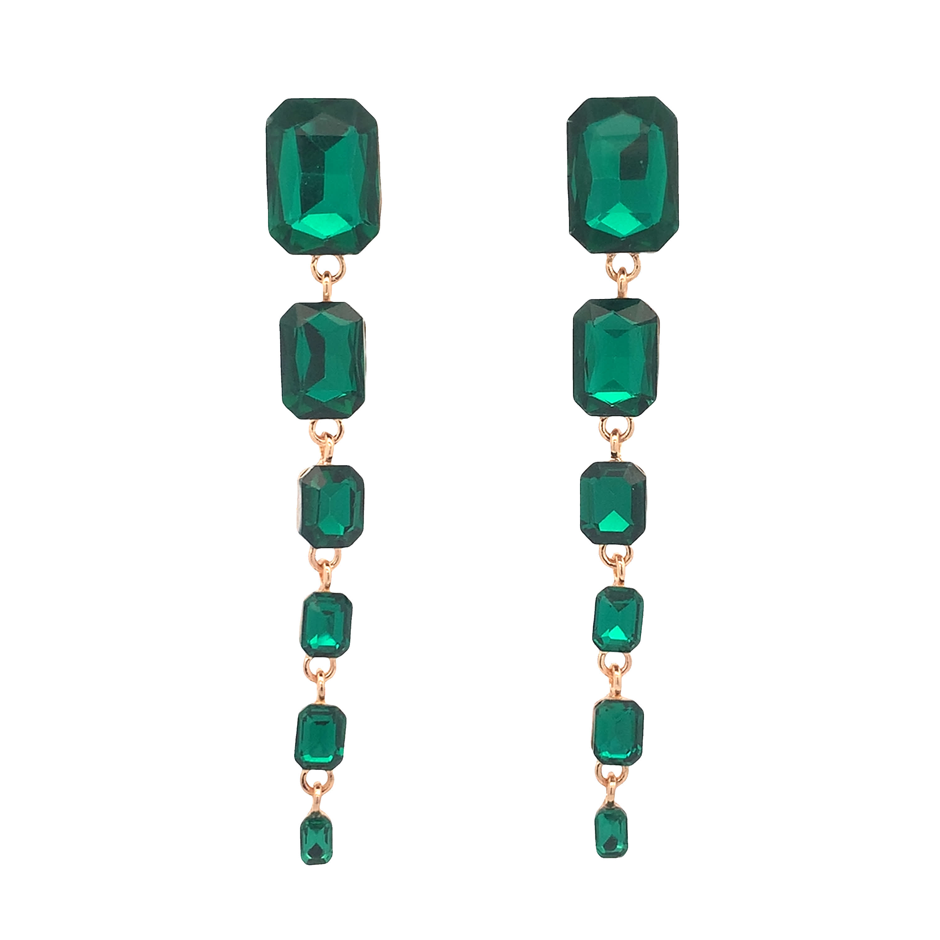 Kolczyki wiszące z żółtego złota ze szmaragdami szlifowanymi schodkowo