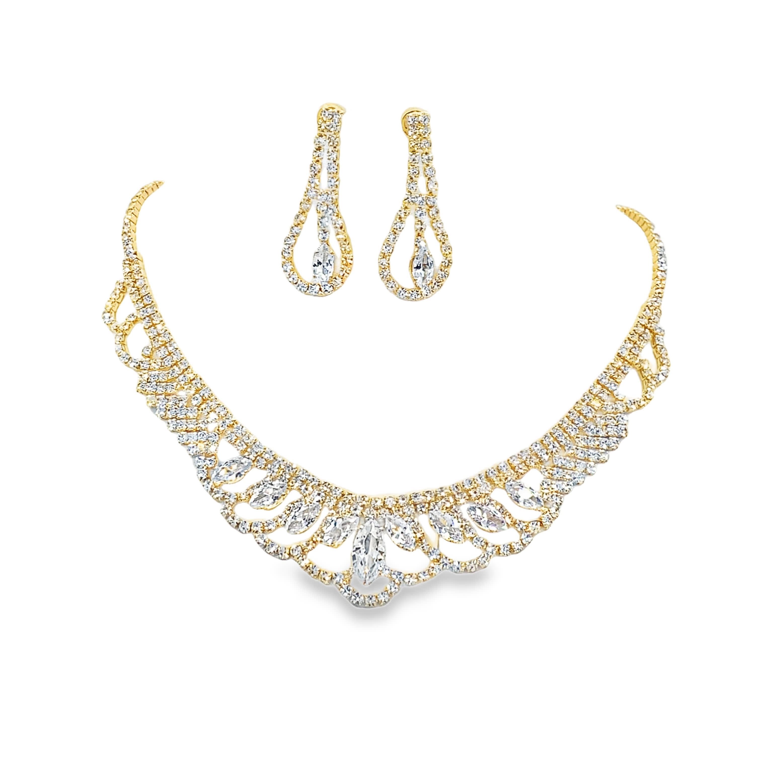 Elegancki komplet naszyjnika i kolczyków z żółtego złota z kryształkami