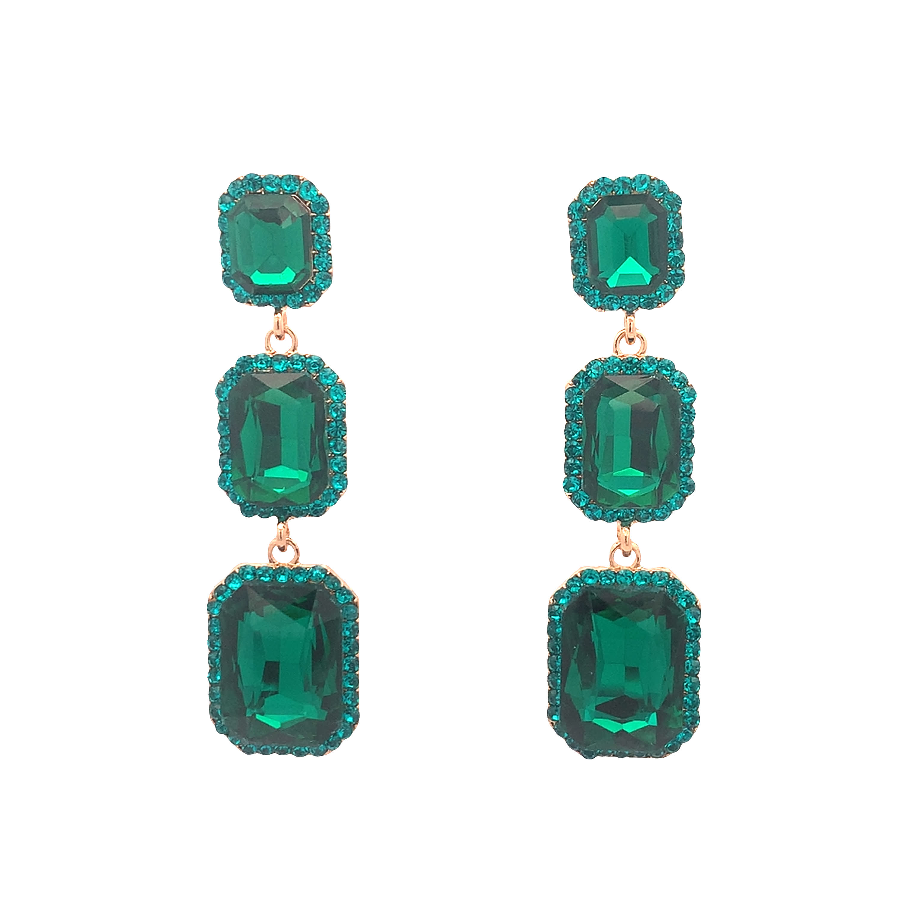 Kolczyki wiszące z żółtego złota ze szmaragdami szlifowanymi schodkowo