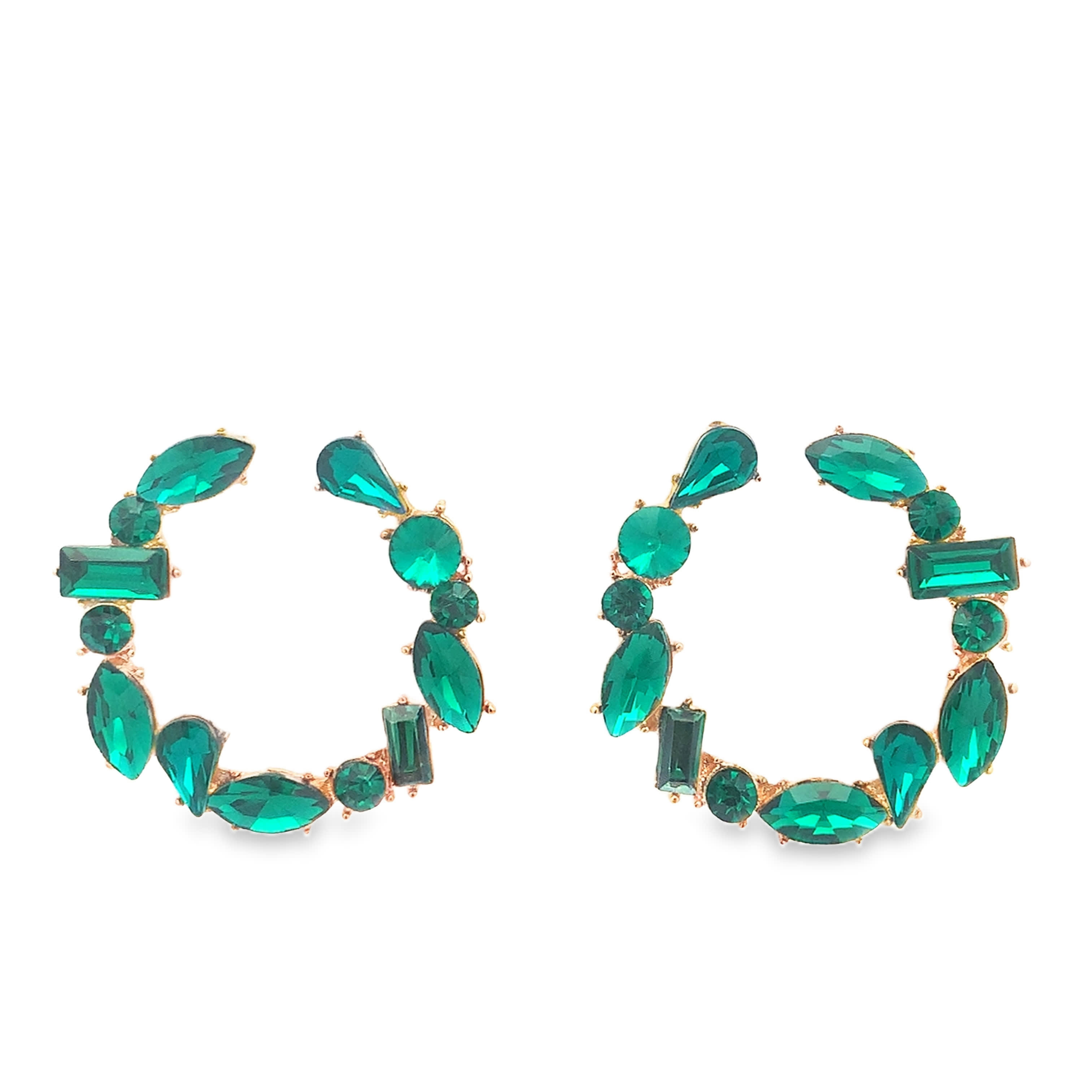 Kolczyki koła z żółtego złota z okrągłymi szmaragdami w kształcie kaboszonu