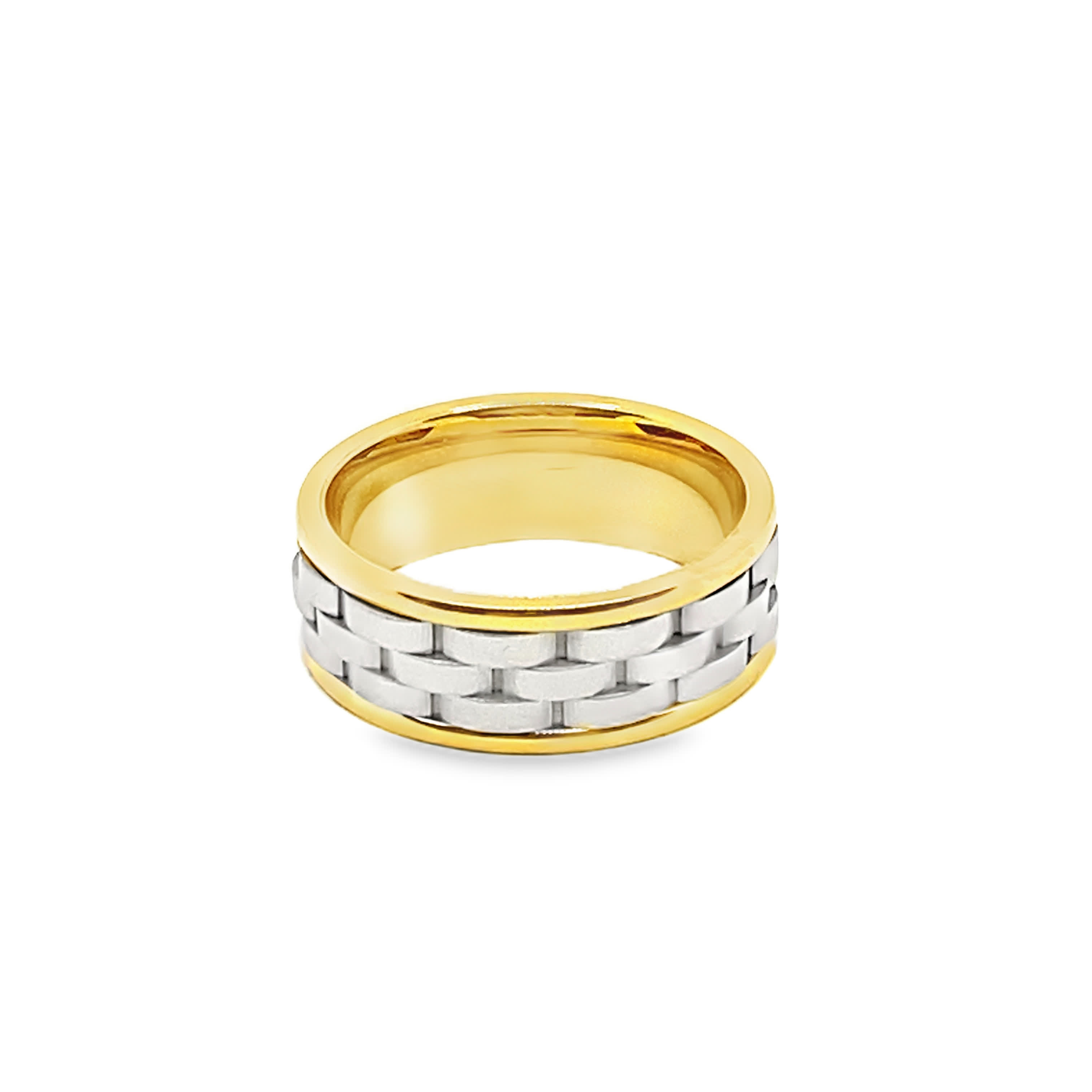 Pierścionek ze złoconej stali z tkanym wzorem