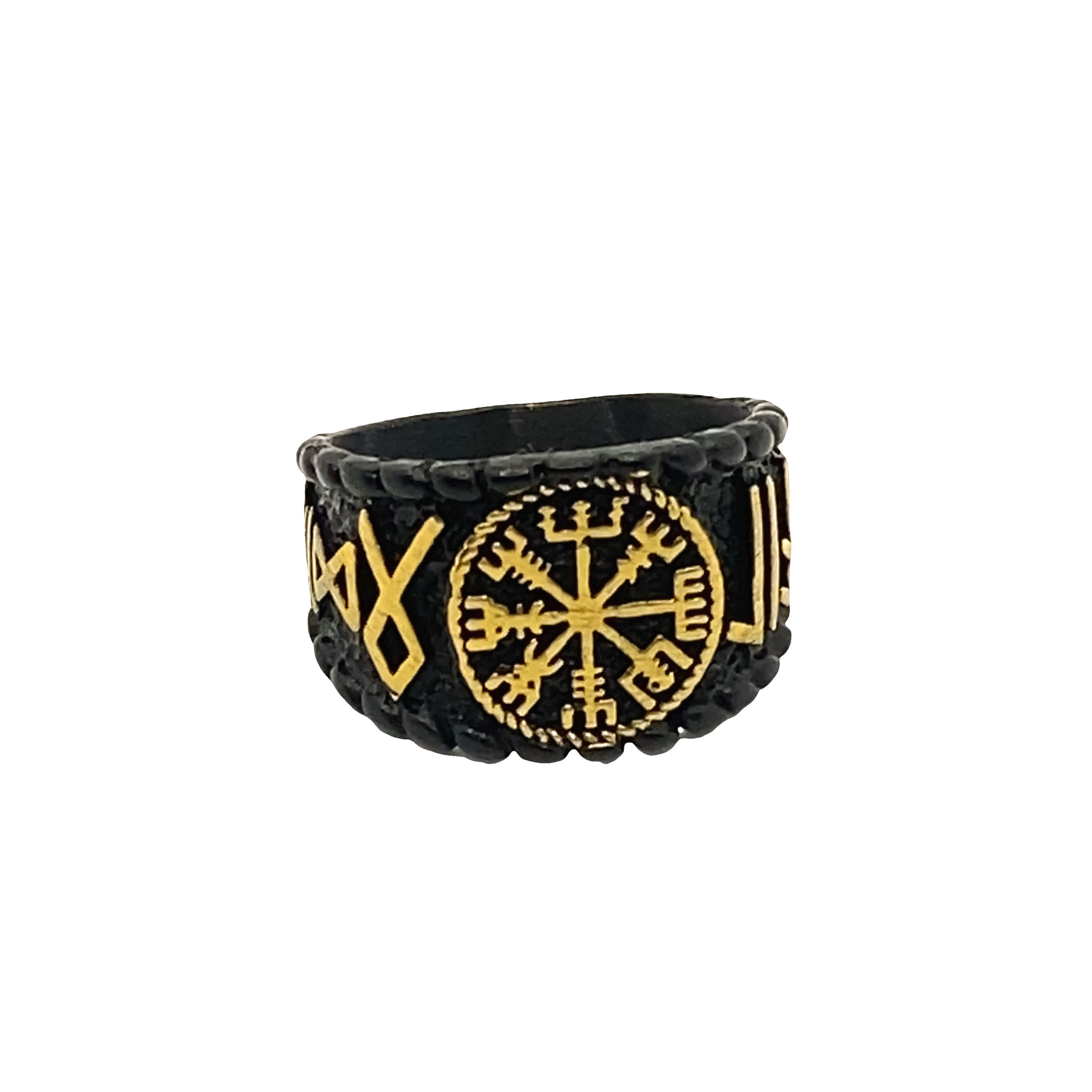 Pierścionek ze złoconej stali z wzorem inspirowanym stylem wikingów