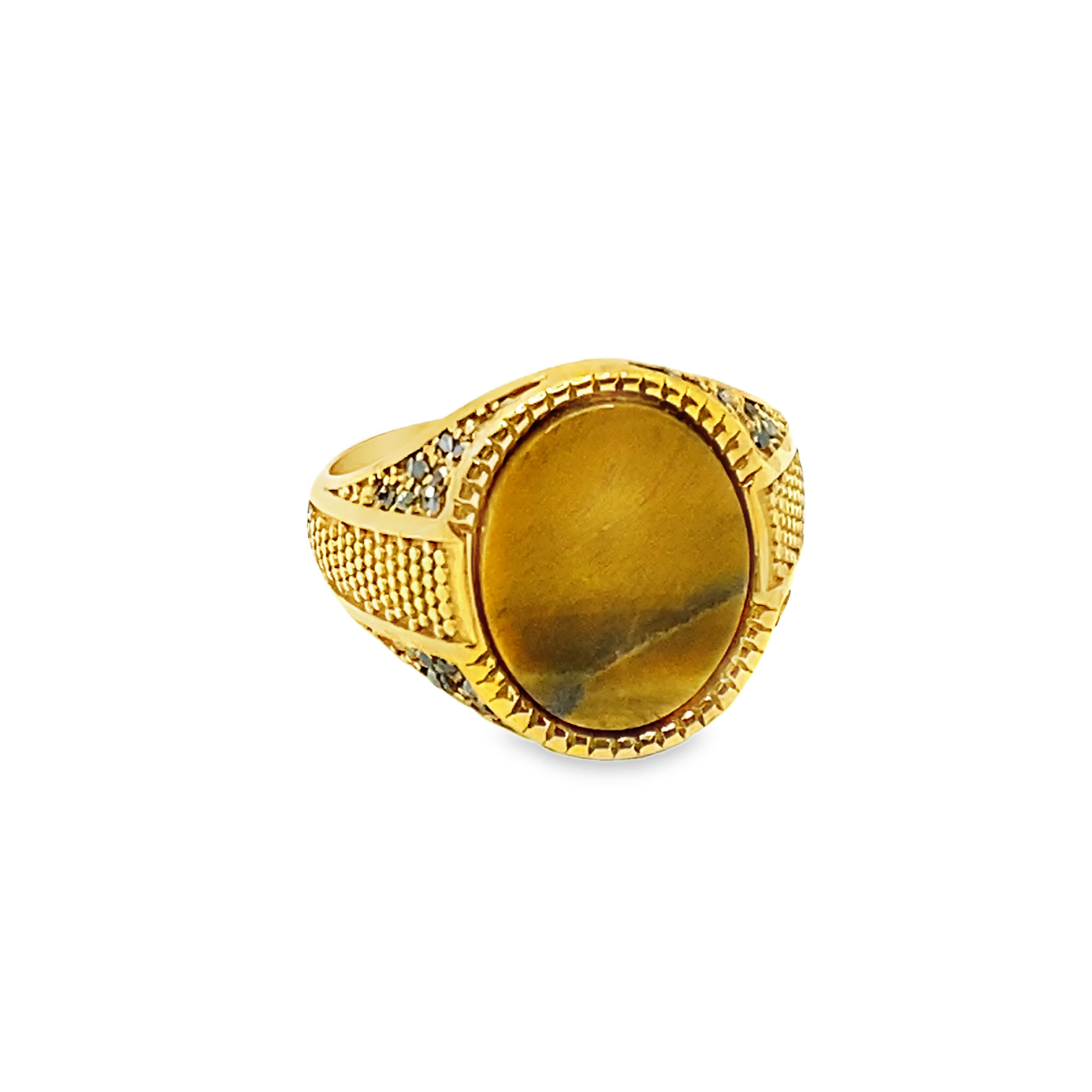 sygnet ze złoconej stali z okrągłym agatem kaboszonowym