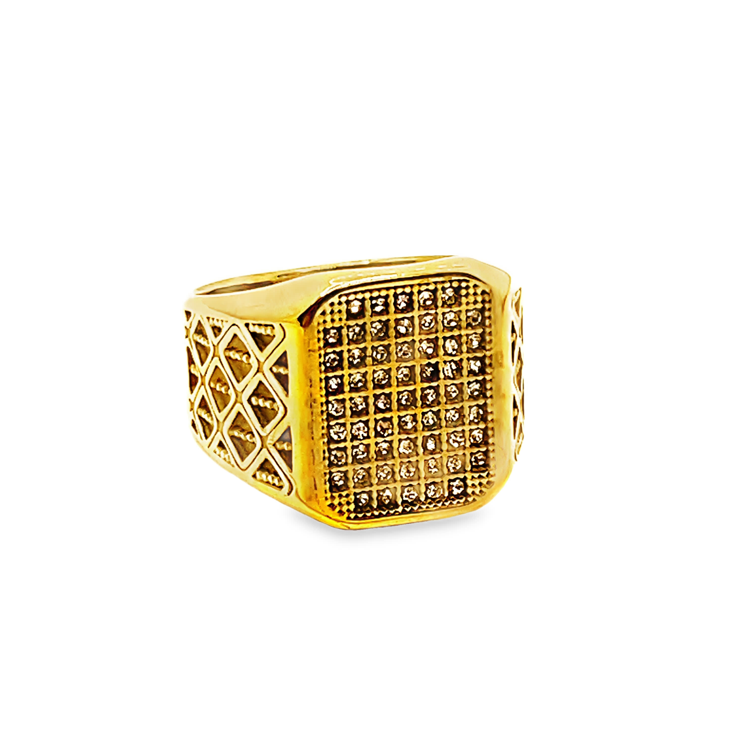 Sygnet z żółtego złota z diamentem o szlifie brylantowym Pave