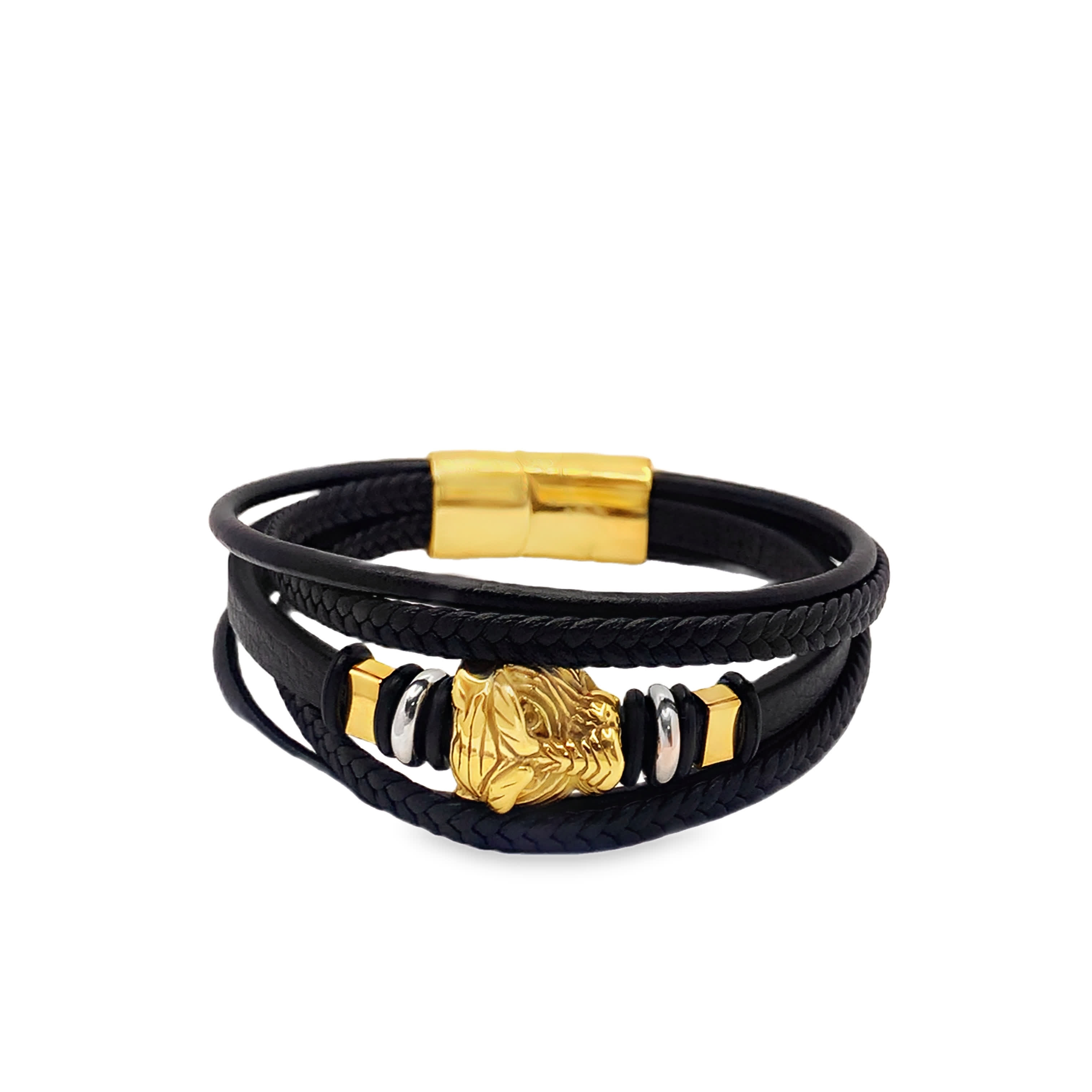 Stylowa czarna skórzana bransoletka