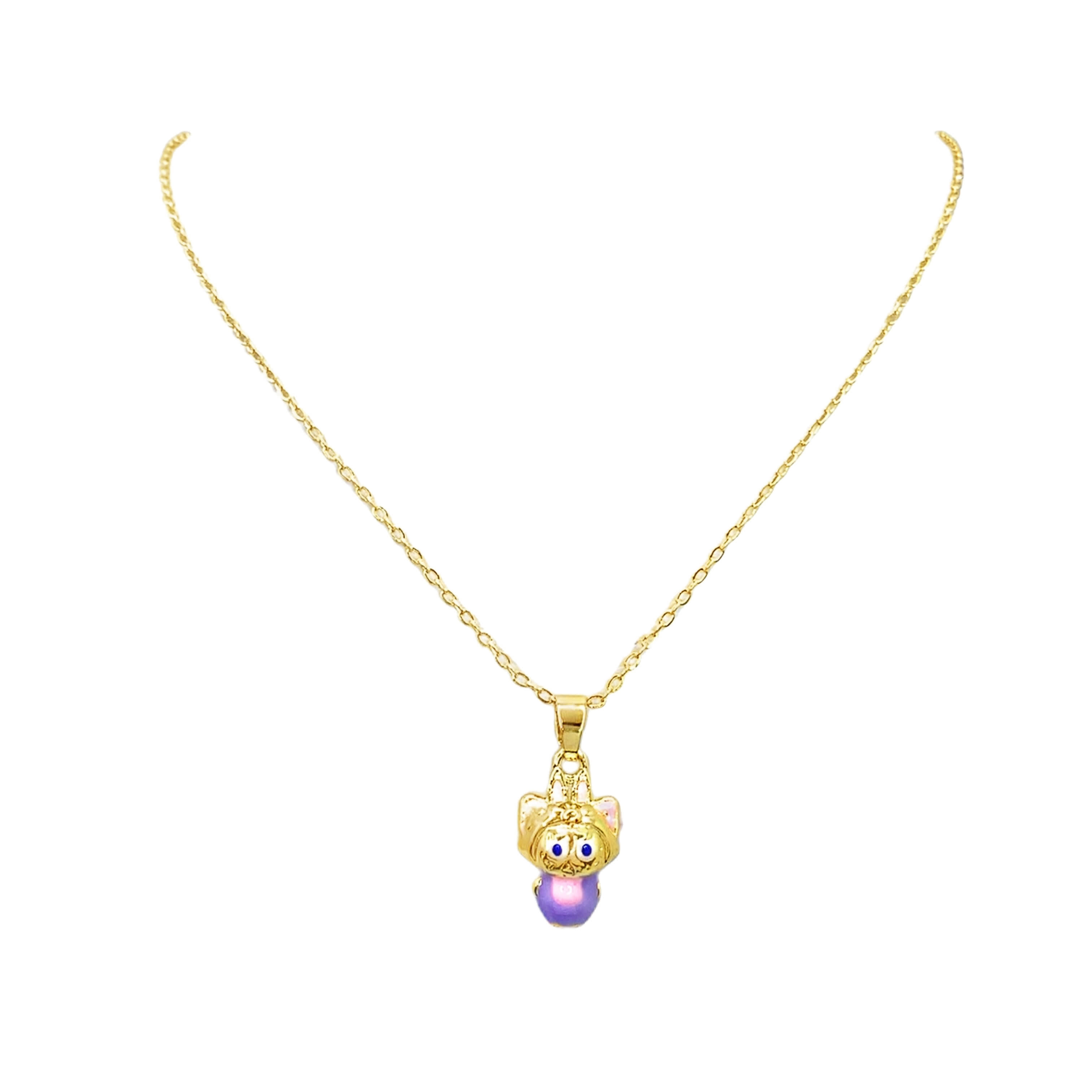 Fantazyjny naszyjnik z zawieszką z postacią z kreskówki z żółtego złota