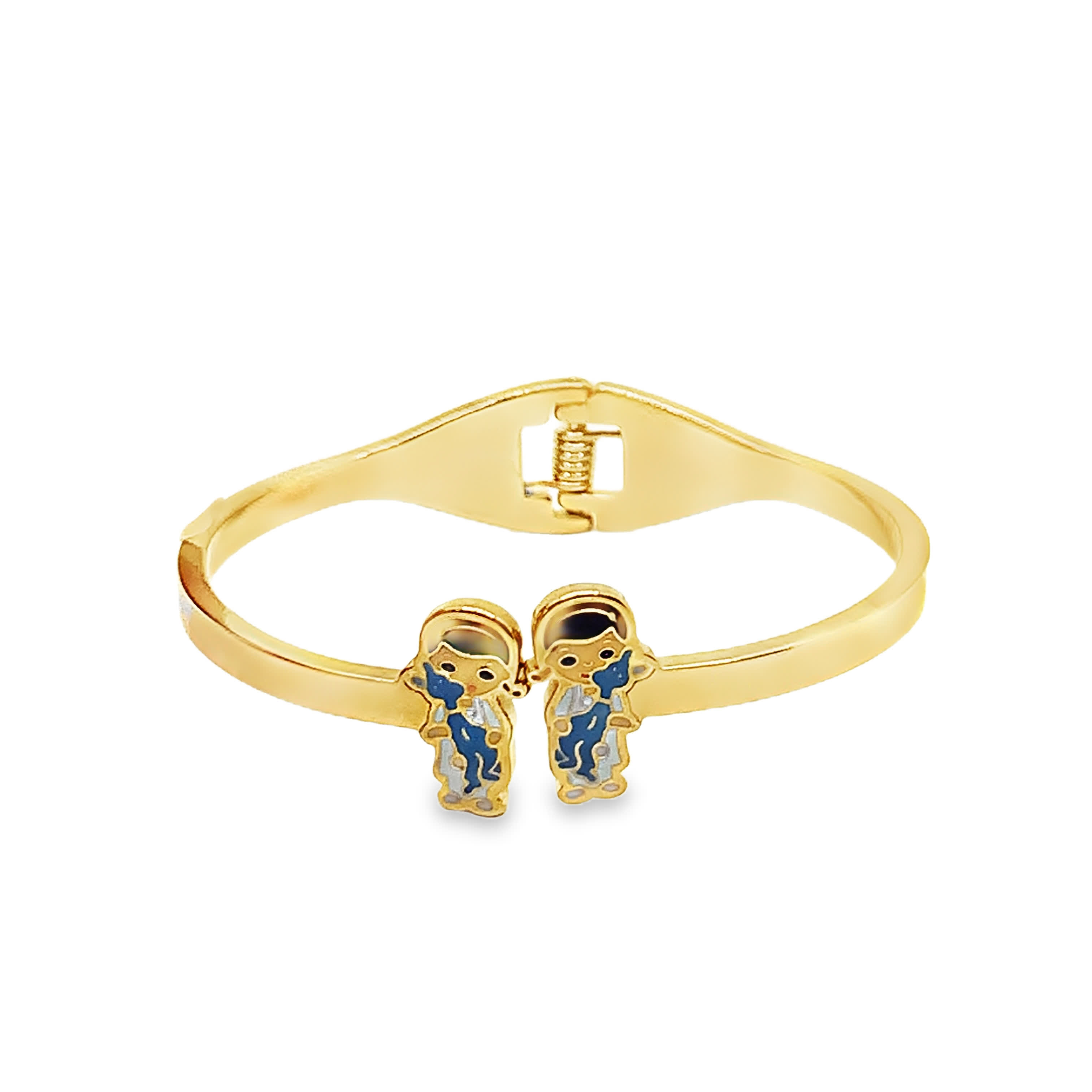 Urocza bransoletka z żółtego złota z emaliowanymi motywami chłopca i dziewczynki