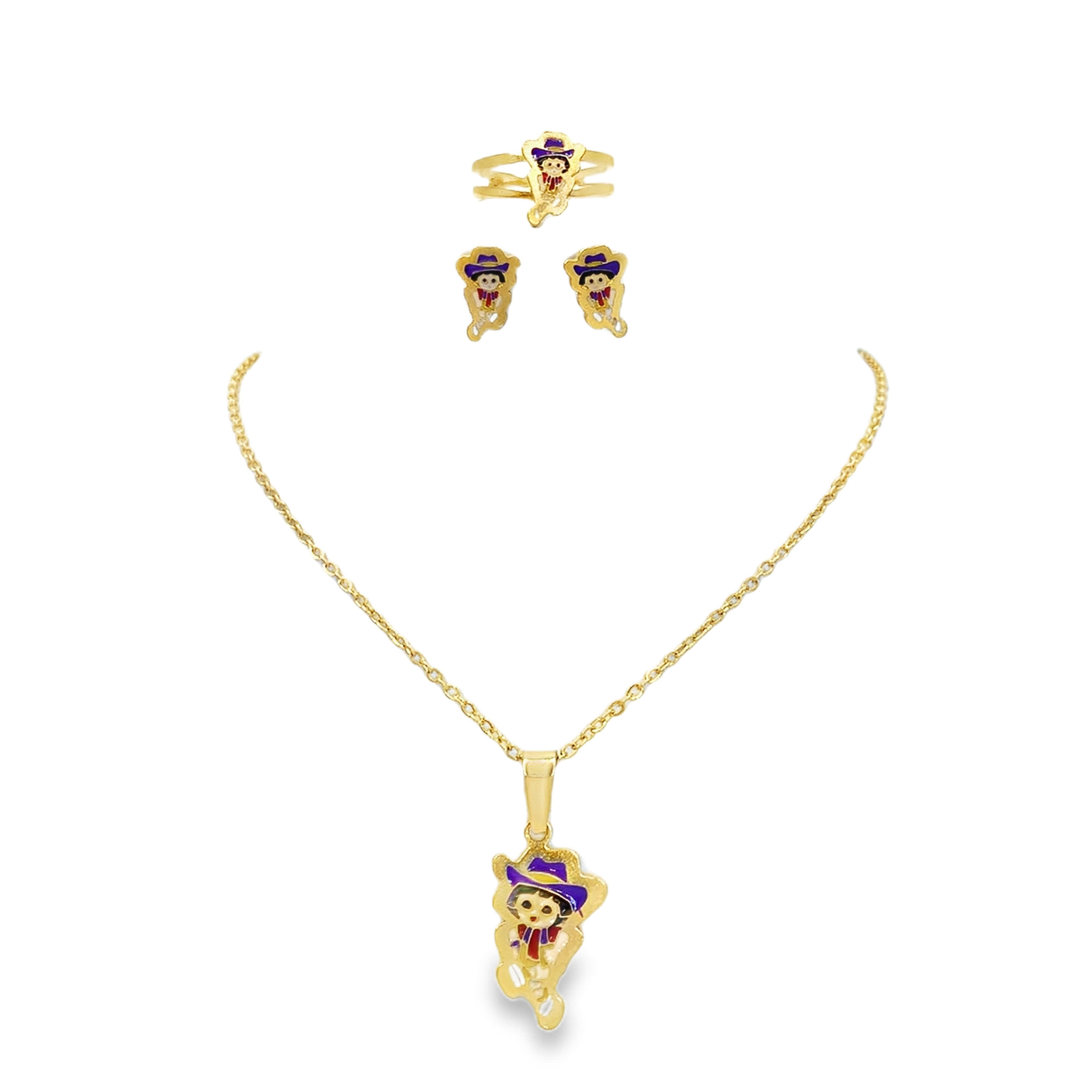 Fantazyjny naszyjnik z żółtego złota z zabawnymi rysunkami