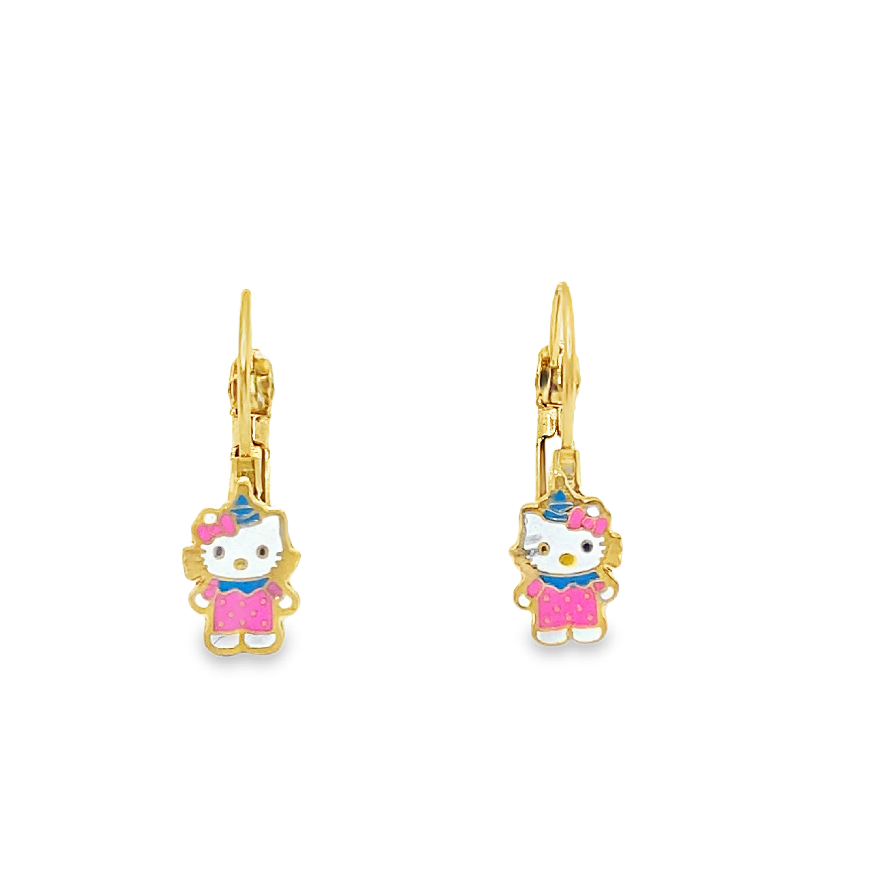 Kolczyki wiszące z żółtego złota z emalią „Hello Kitty”