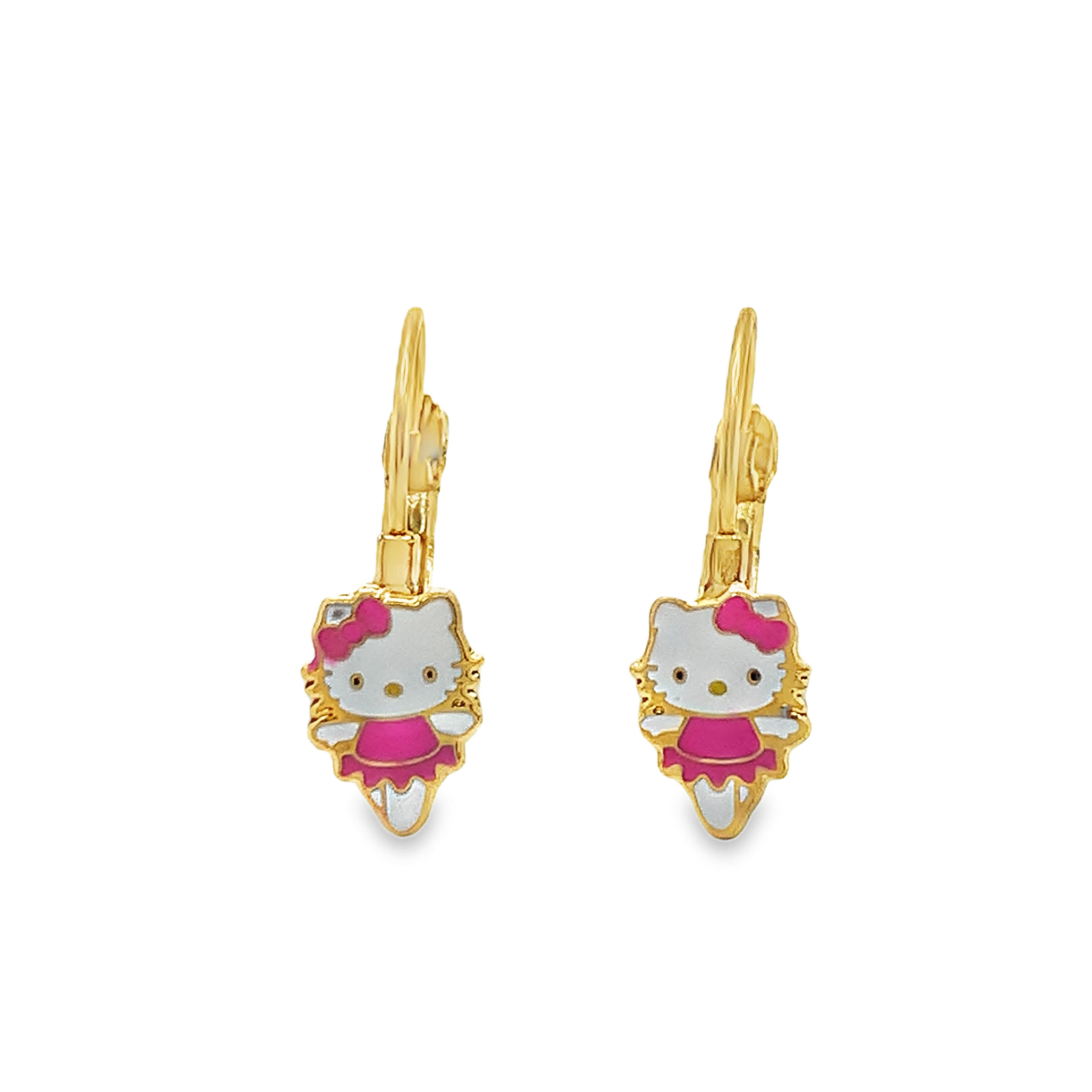 Kolczyki-koła Hello Kitty z żółtego złota