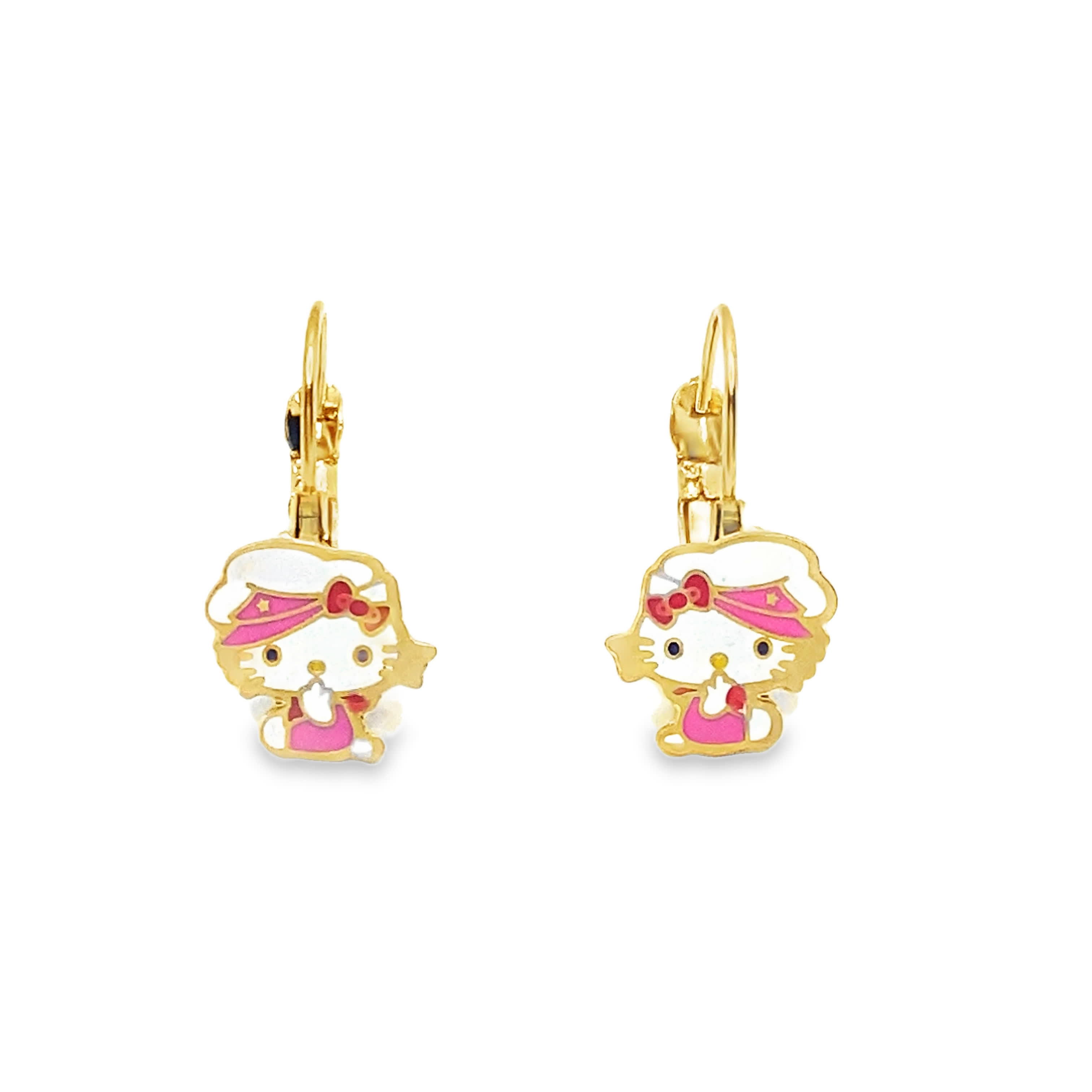 Kolczyki wiszące z żółtego złota z emalią i motywem postaci z kreskówek