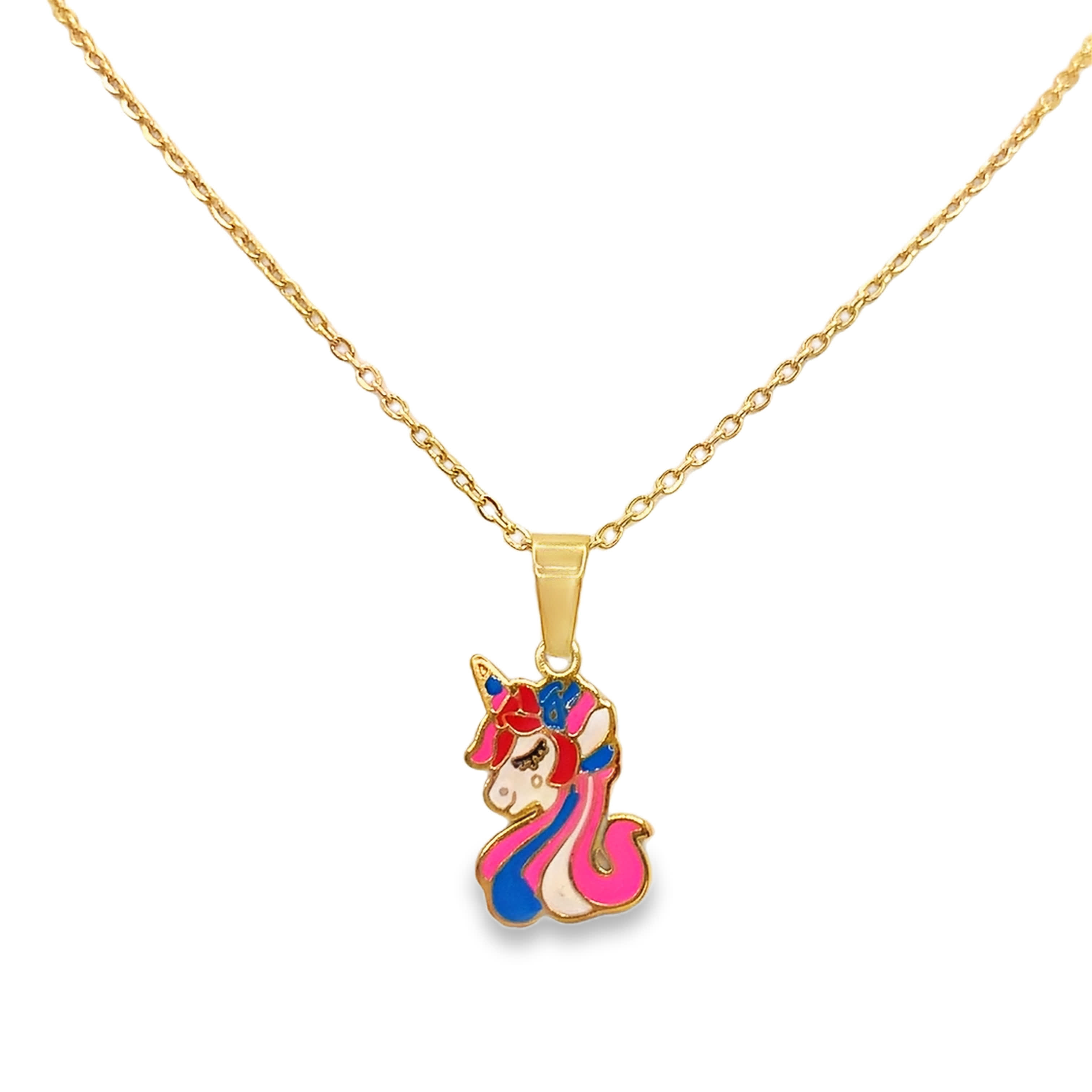 Fantazyjny naszyjnik z zawieszką w kształcie jednorożca w żółtym złocie